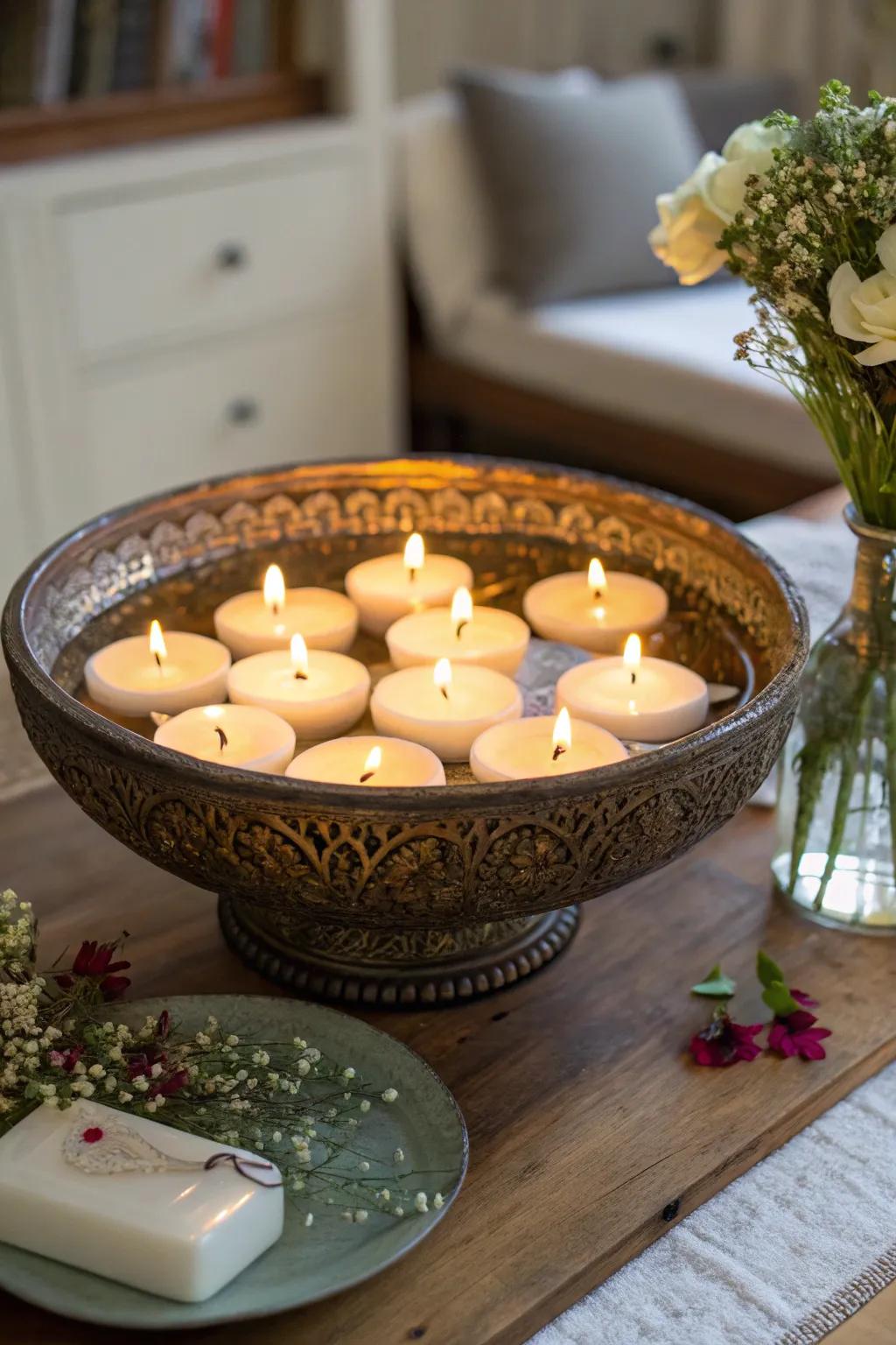 Gliding lights provide a captivating element to the decor.