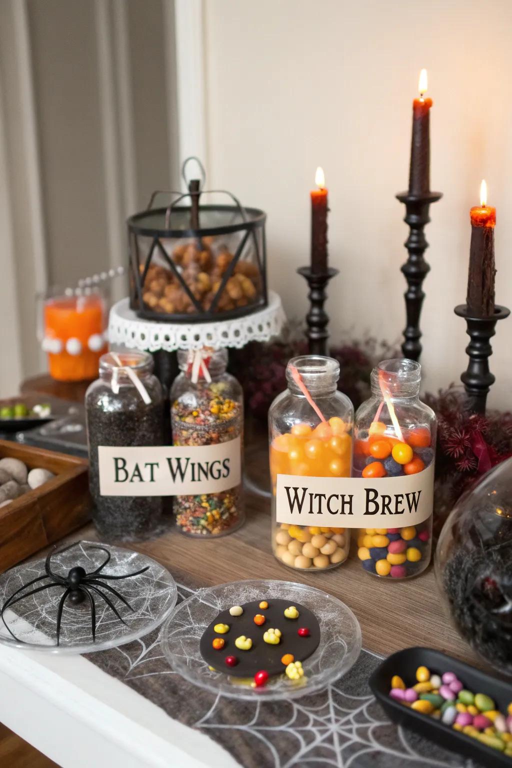 Mixture bottles contribute a magical and mysterious component.