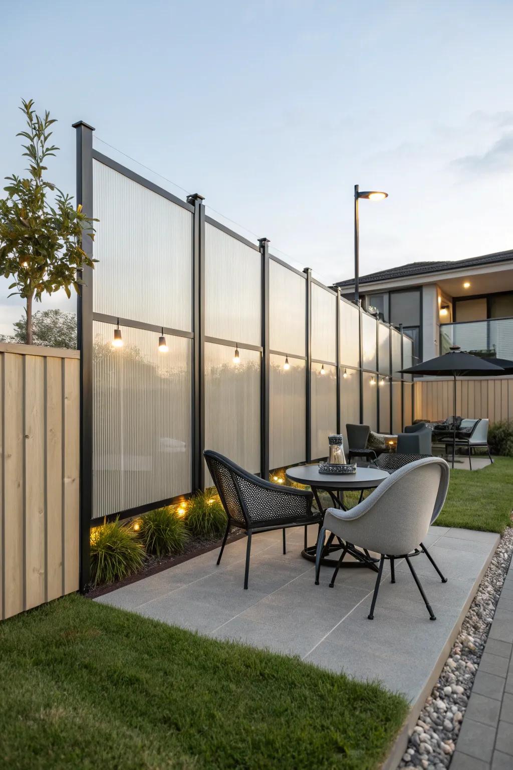 Perspex panels introduce a sleek, contemporary touch to this fashionable outdoor space.