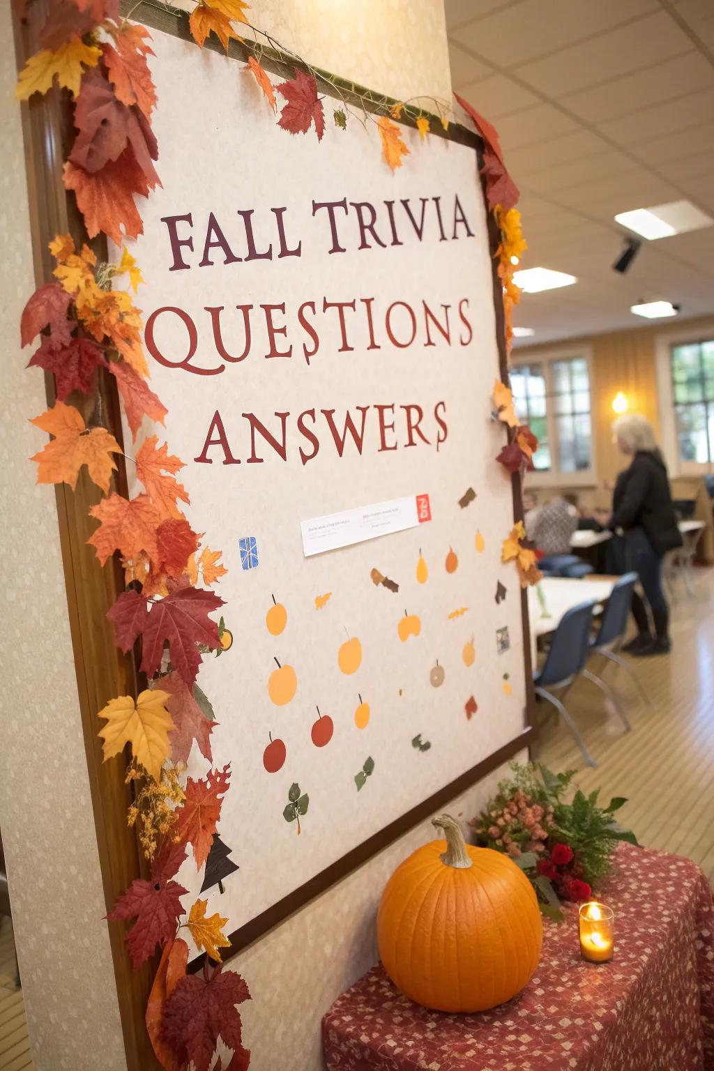 An engaging fall quiz board with questions and answers for team engagement.