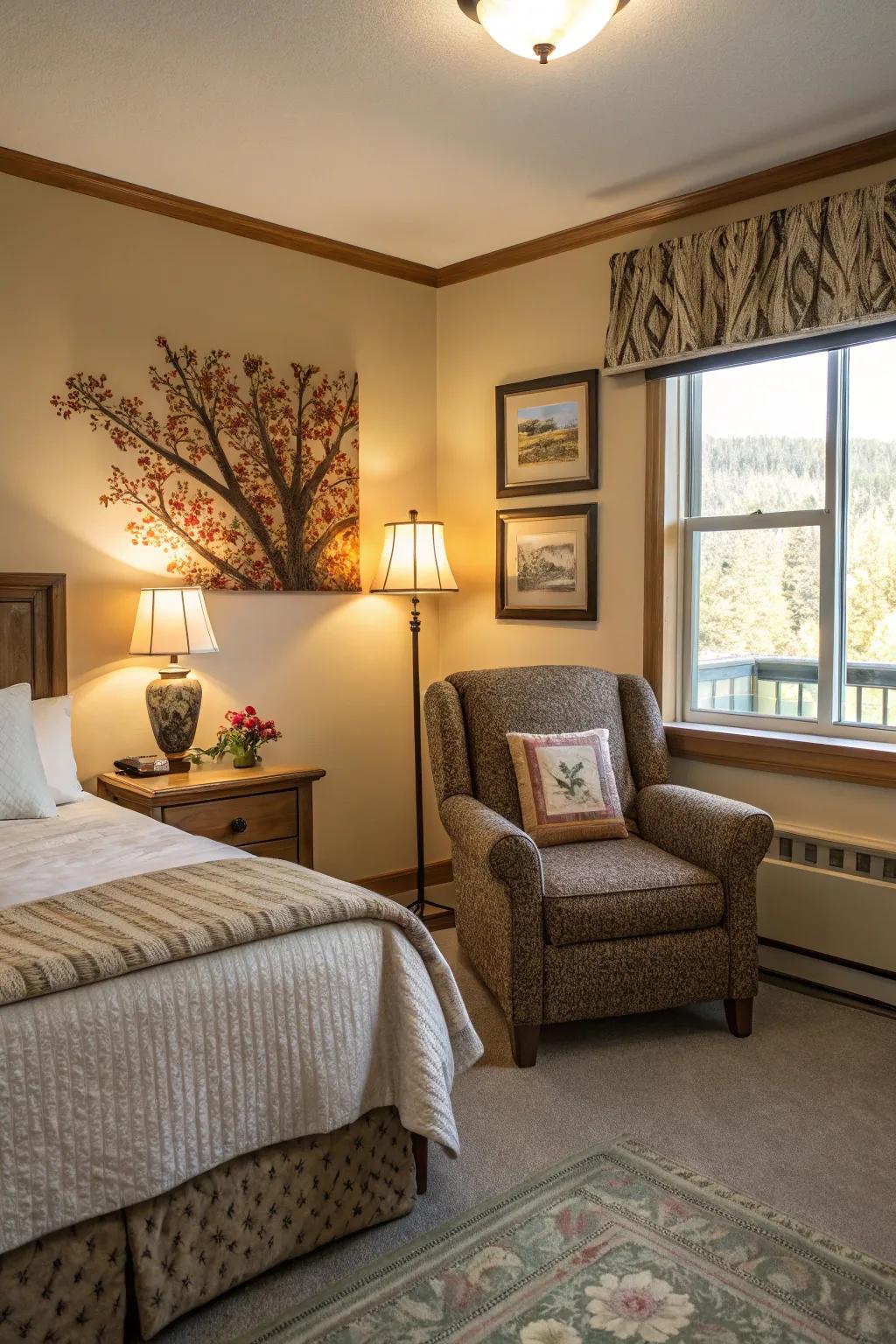 Comfortable seating spaces encourage relaxation.