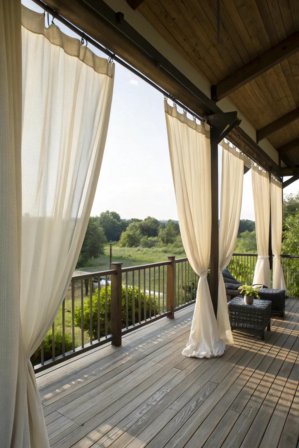 Outdoor curtains provide shade and enhance style.