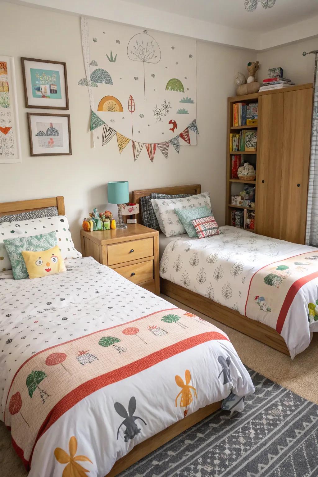 Personalized bedding brings a touch of individuality to each child's space.