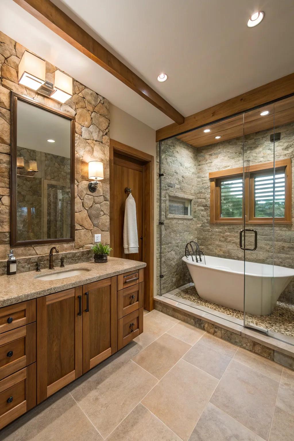 Spa-like ambiance featuring organic materials.