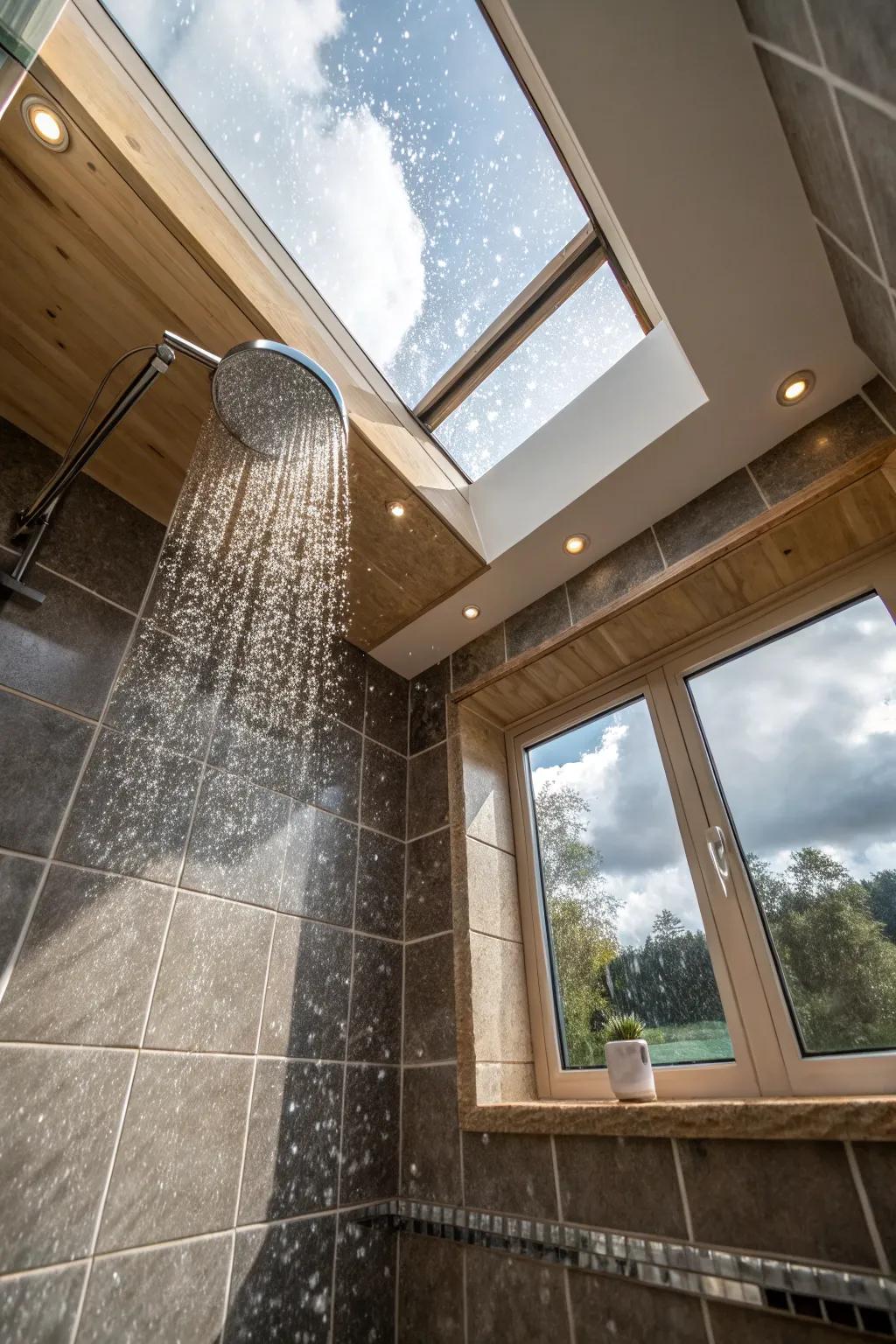 A skylight fills your shower with natural light.