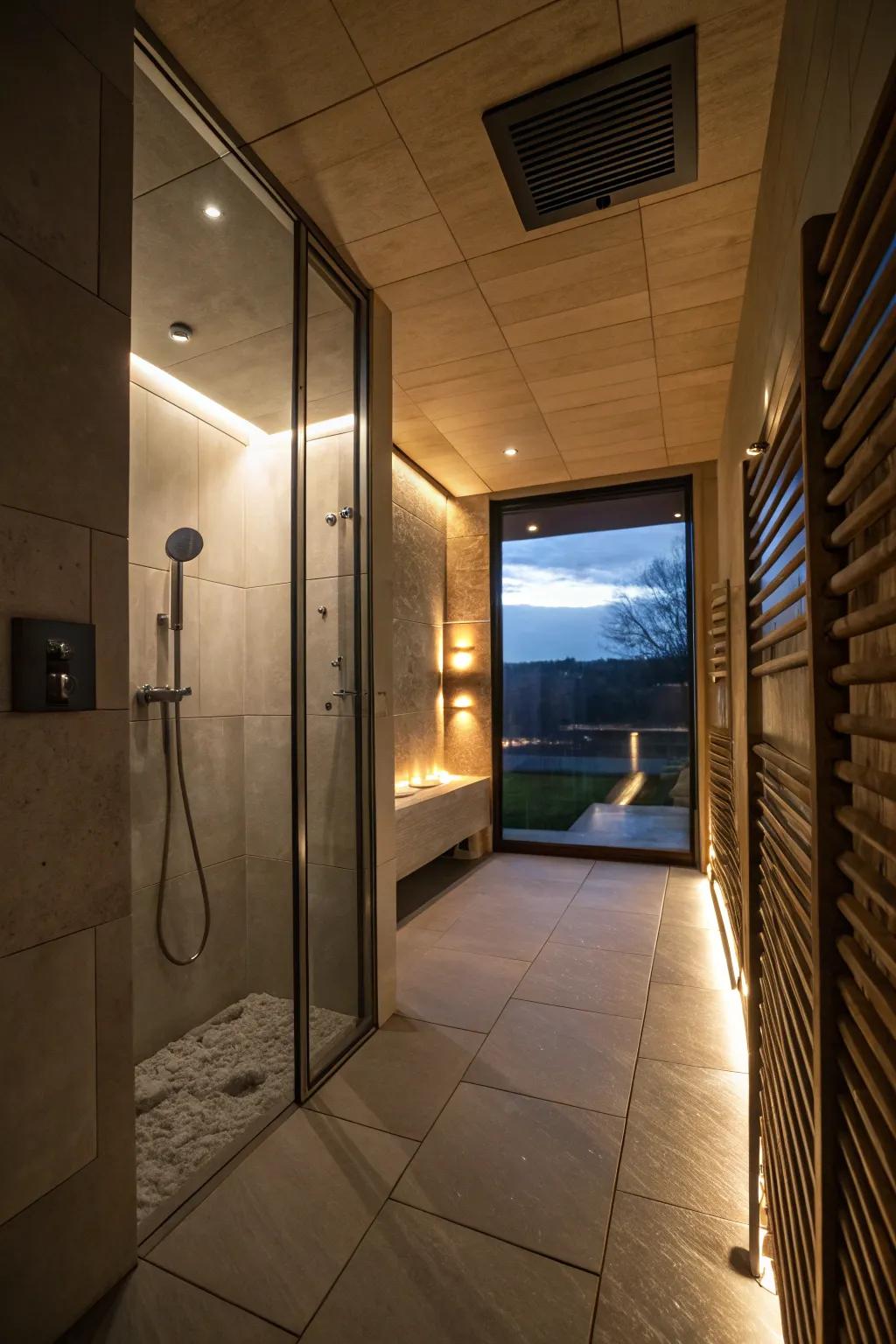A shower space with mood lighting to enhance the ambiance.