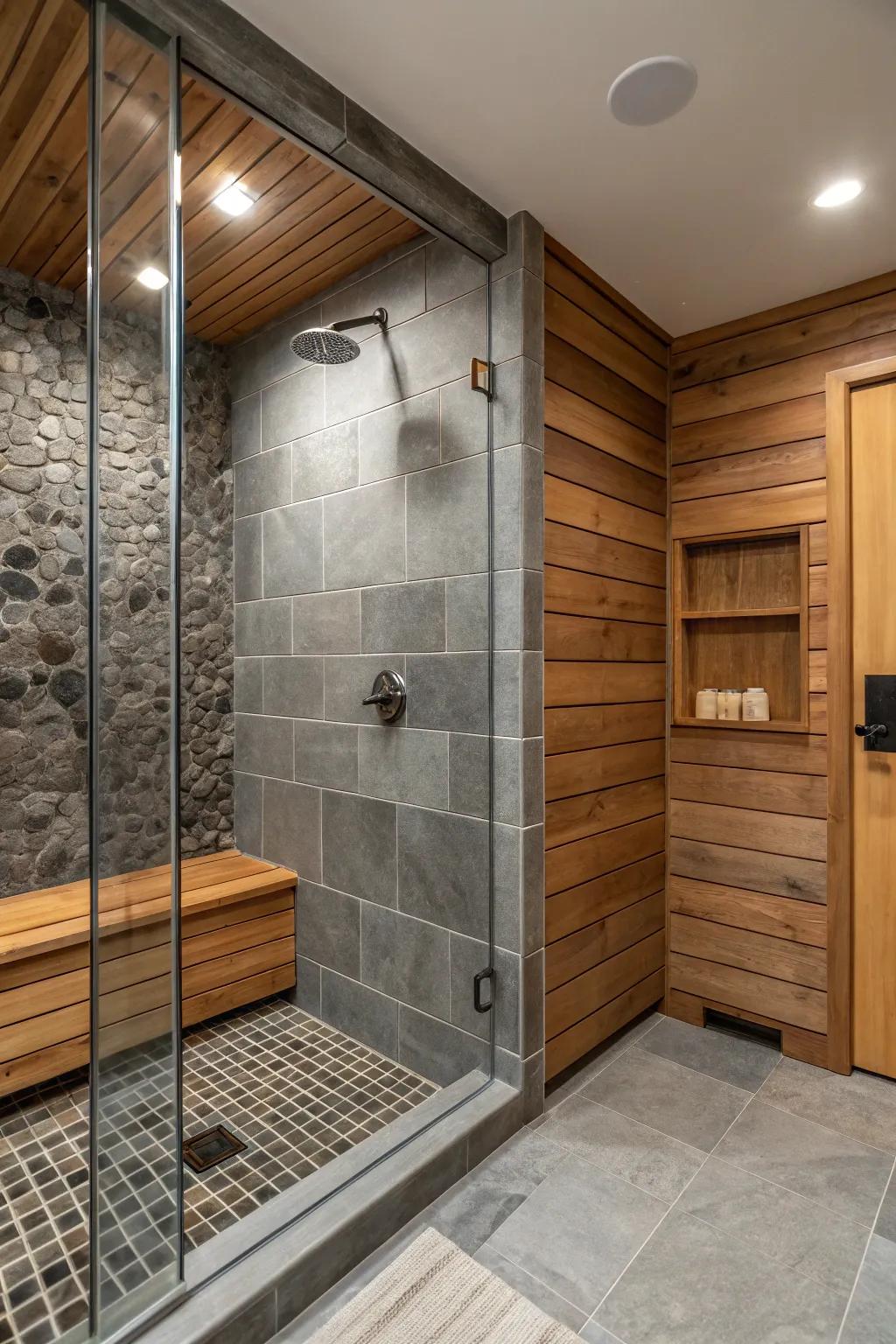 Nature-inspired components exquisitely complementing grey tiles.