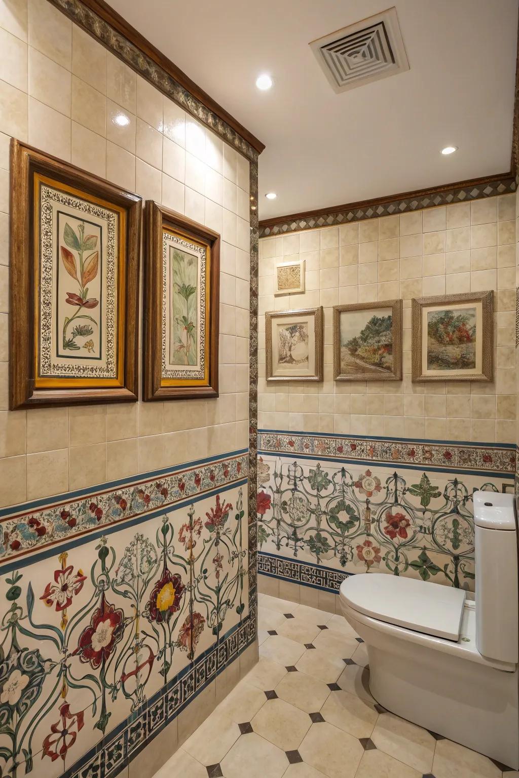 Artistic details transform this bathroom into a visual masterpiece.