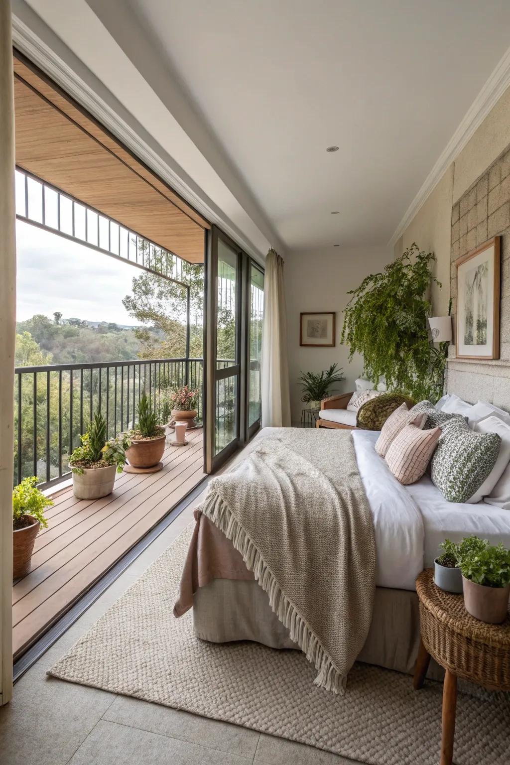 Smooth visual flow from the bedroom to the balcony.