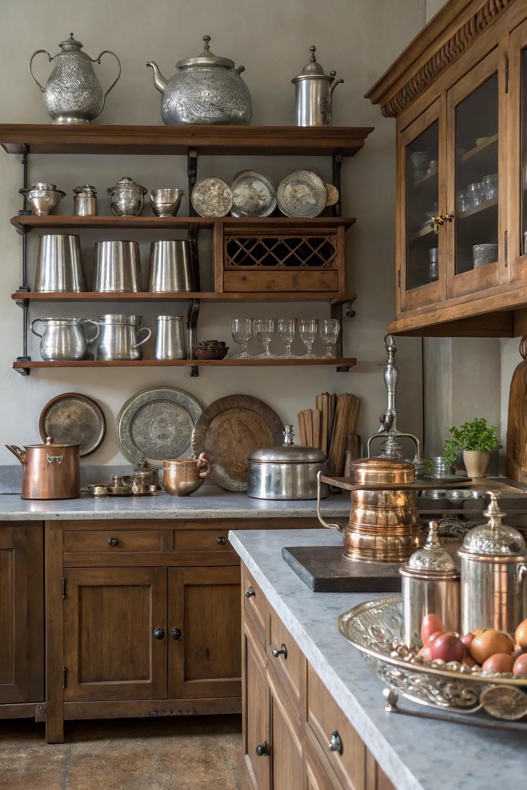 Blended metals contribute fashionable shimmer to the cooking area.