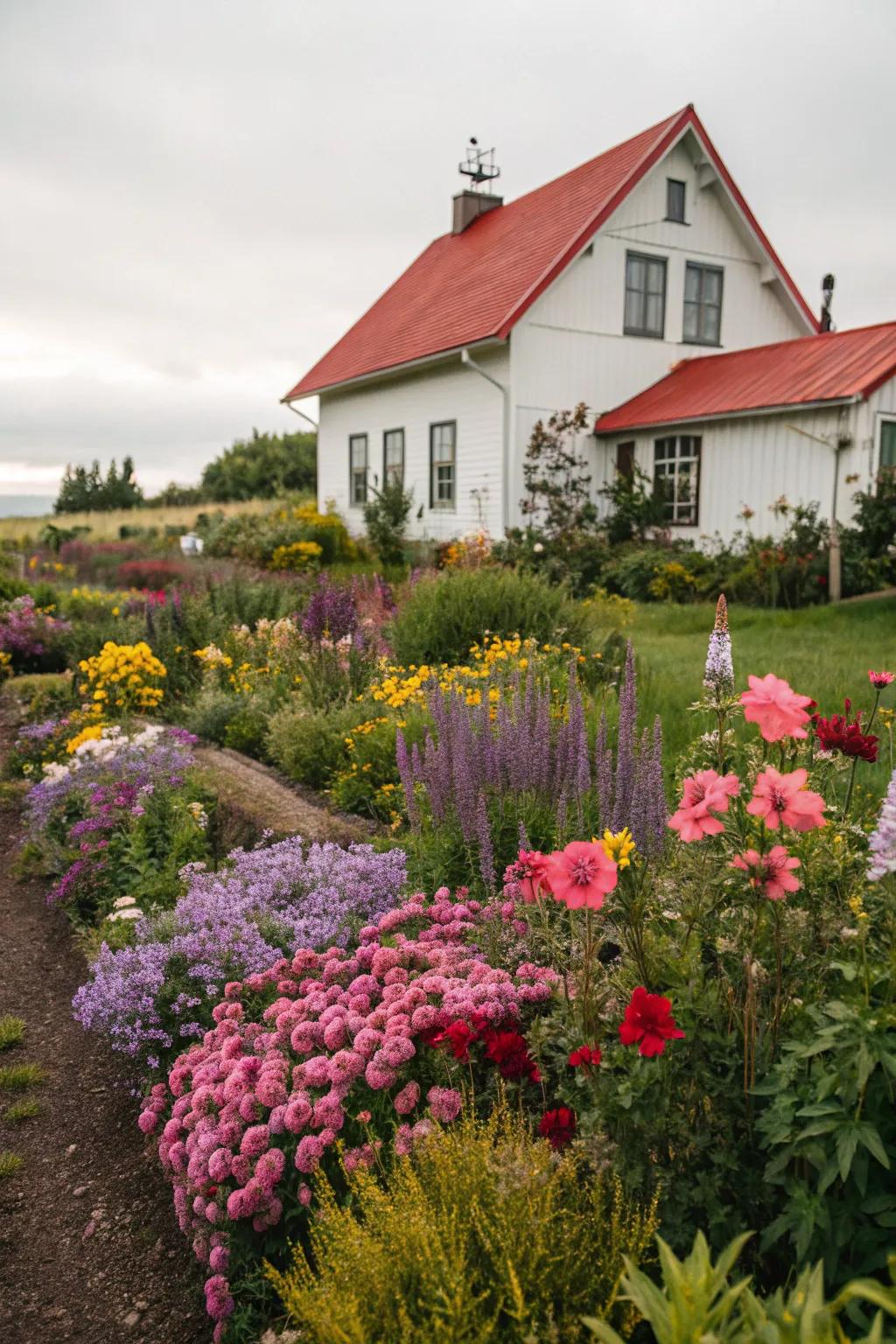 A romantic dwelling flower garden overflowing with pigmentation and existence.