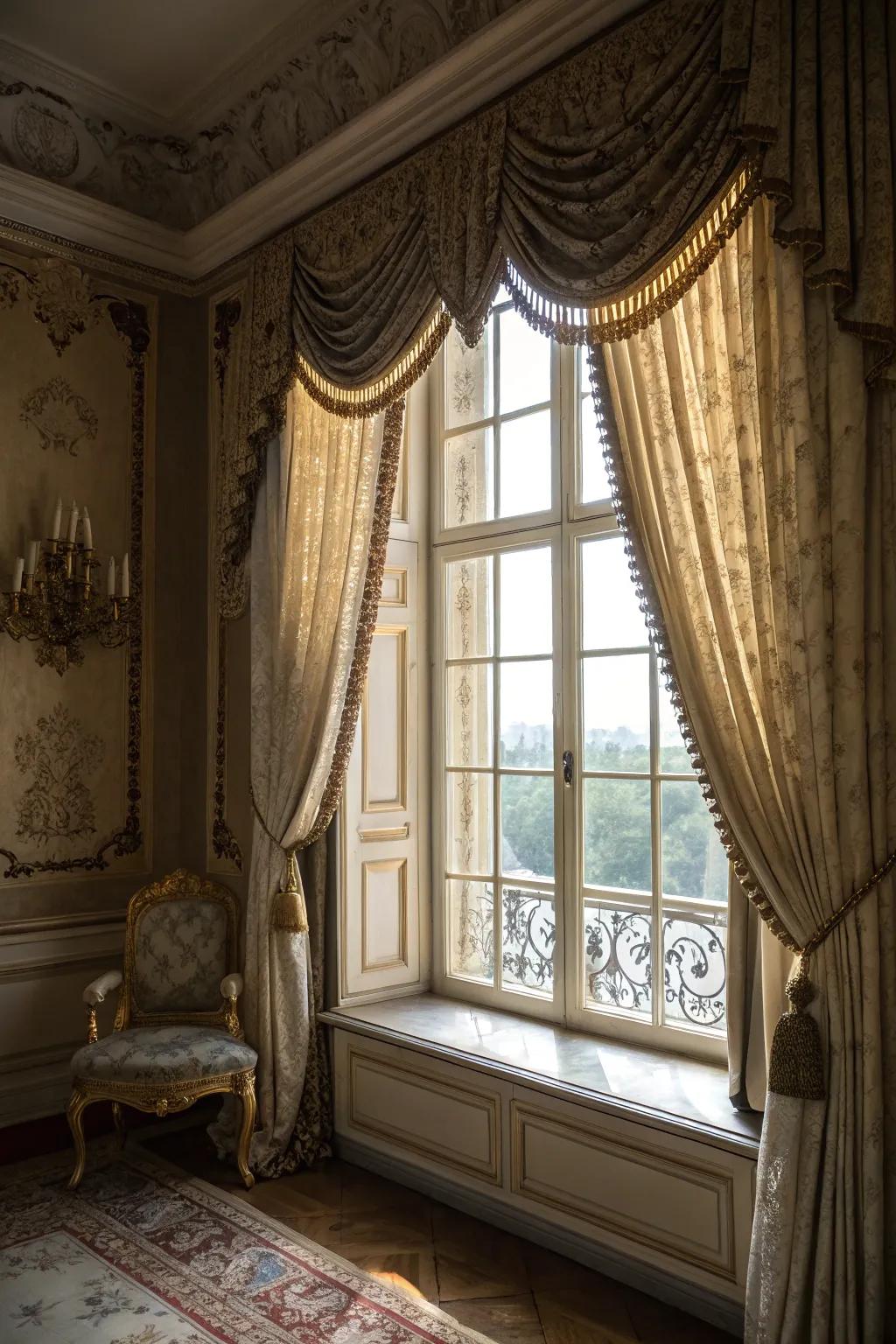 Depth and elegance are added by layered trims.