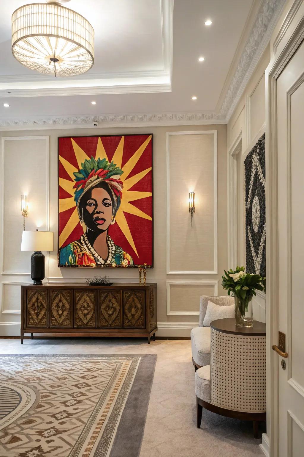 A room featuring a bold statement piece as the main point.