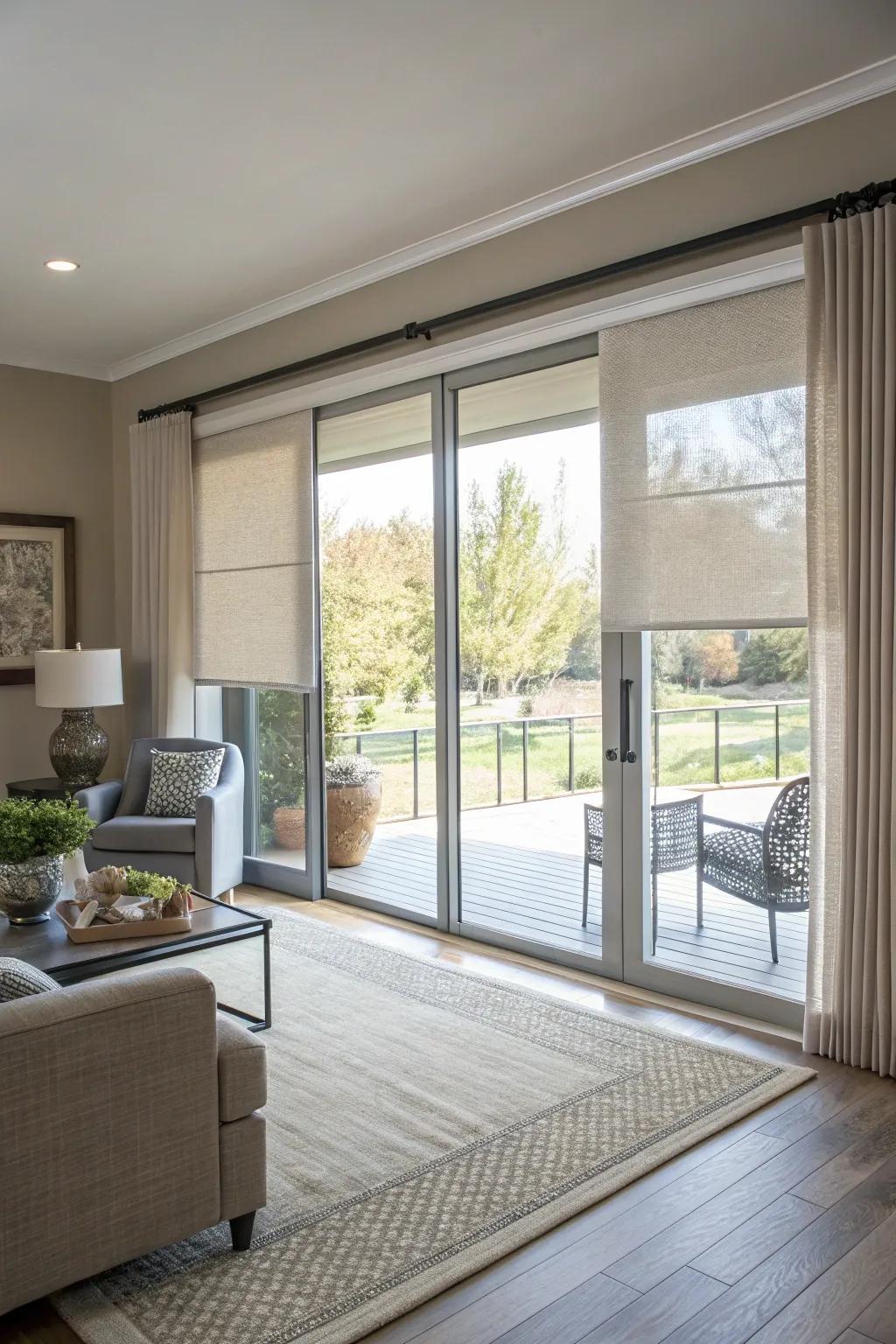 Panel pathway blinds provide smooth and functional coverage.