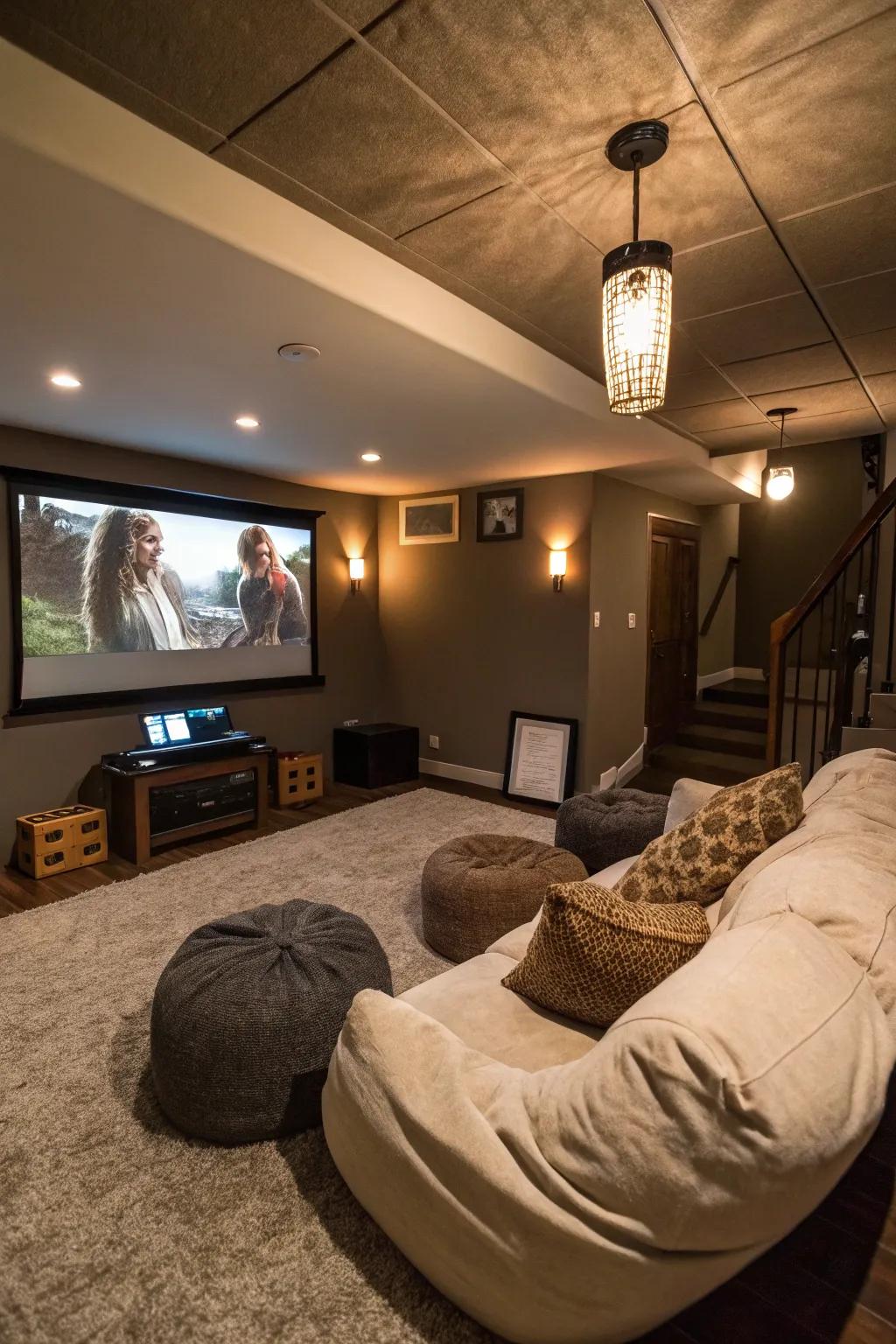 A home cinema creates a relaxing entertainment space.