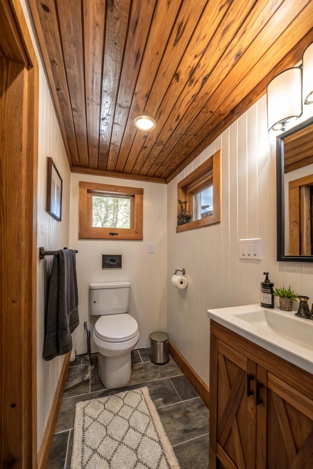 Contrasting timber tones give the ceiling added visual interest.