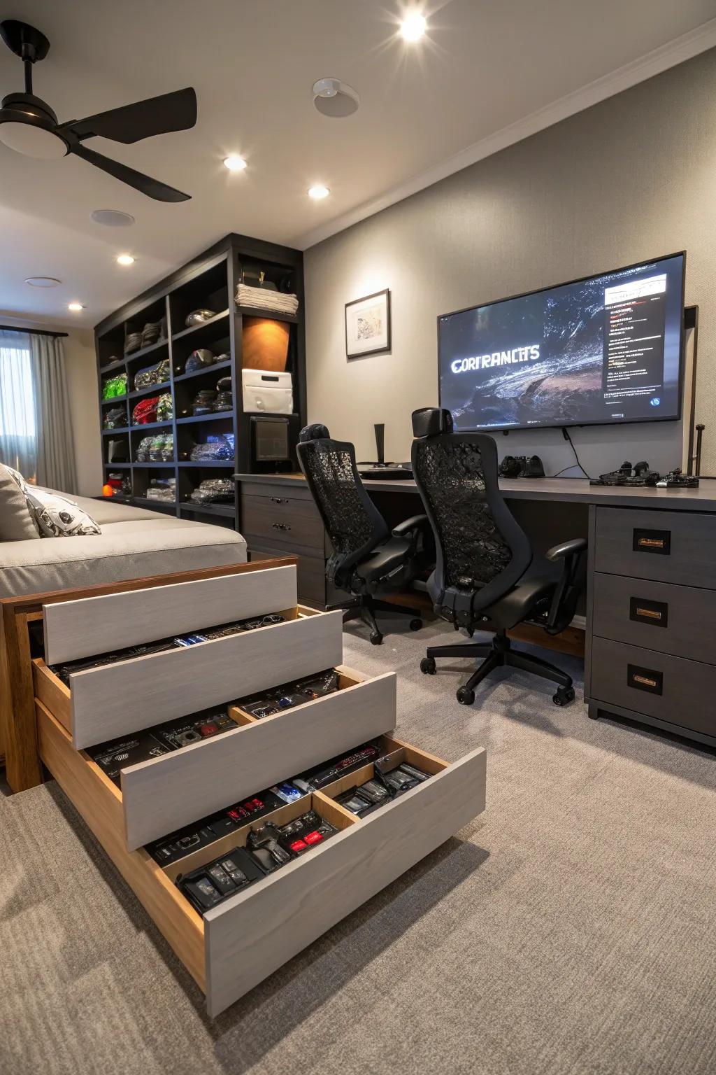 Storing things smartly keeps your gaming room organized and useful.