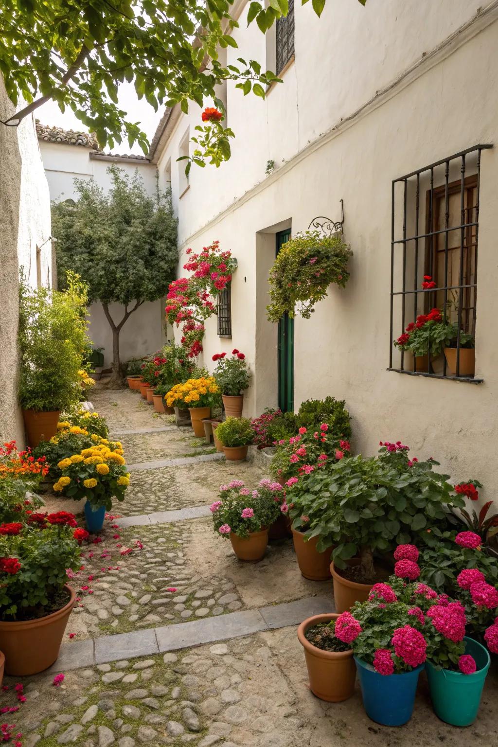 Vibrant pots add energy and personality to any courtyard.