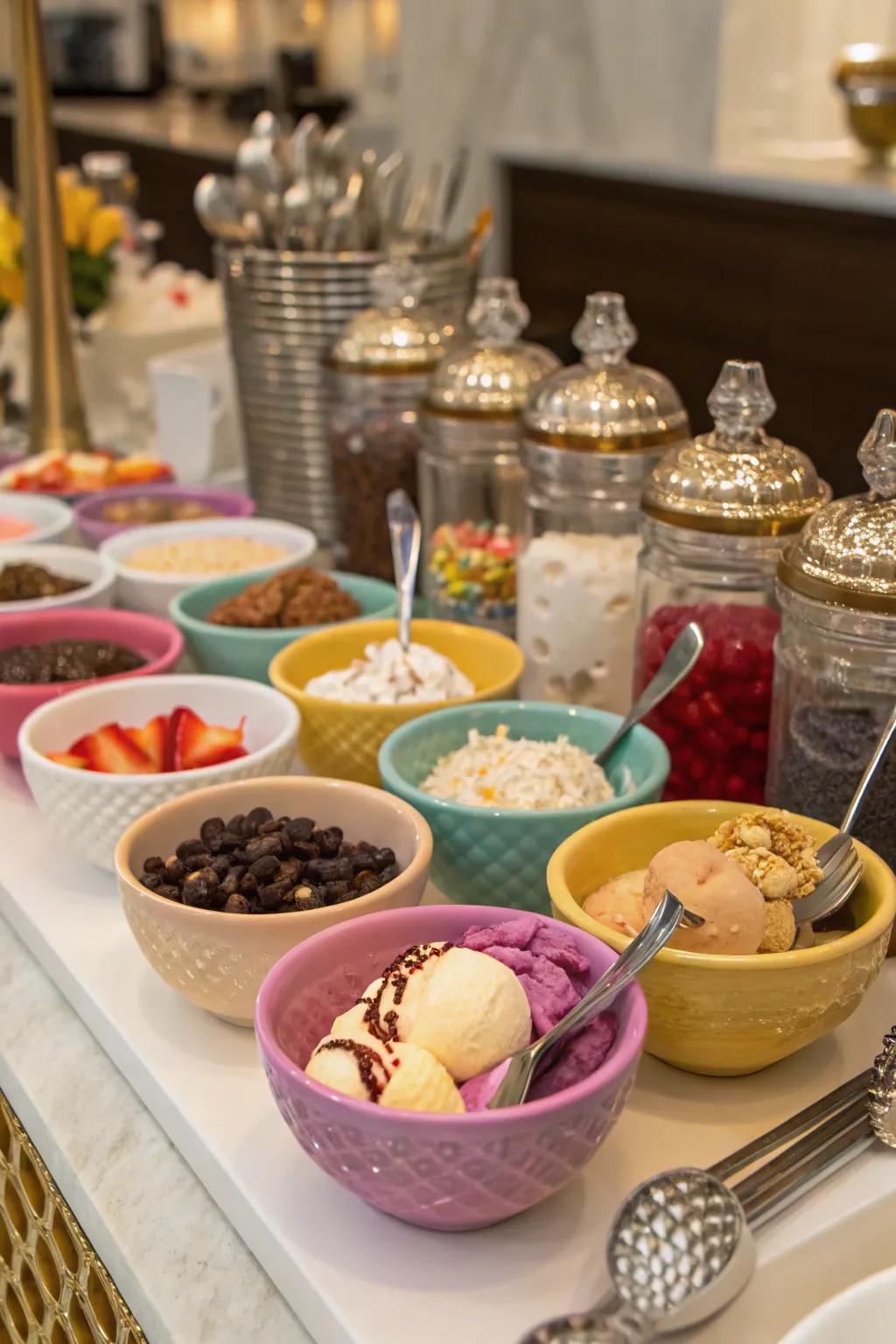 An appealing ice cream sundae station perfect for a tasty treat.