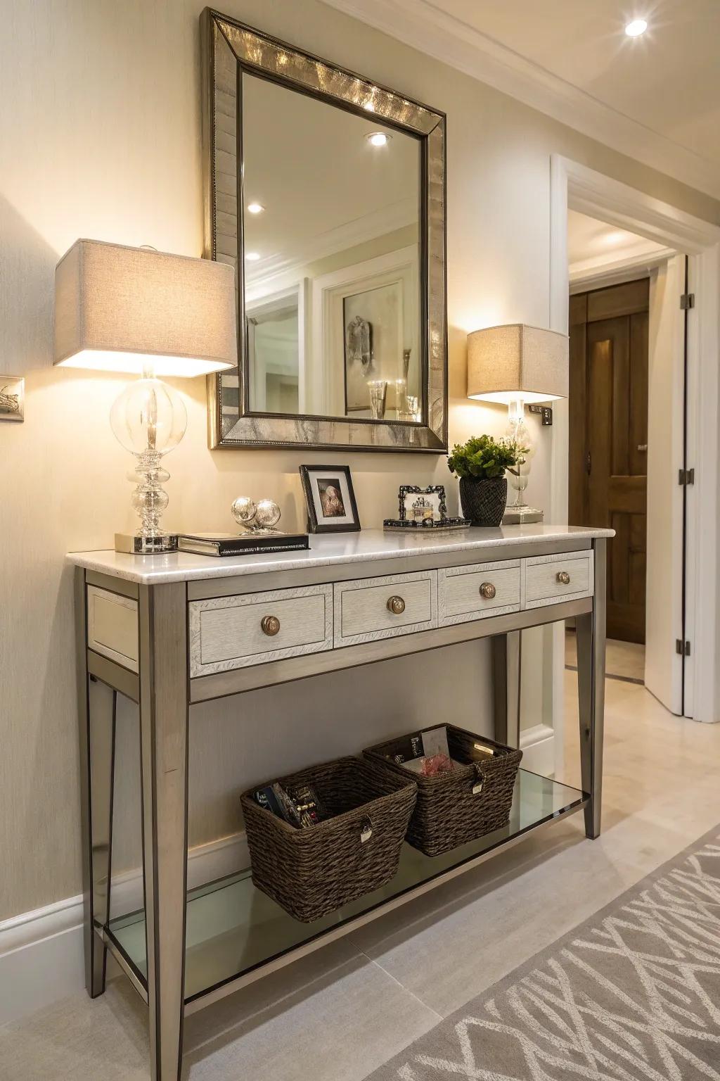 A chic console combines style and storage easily.