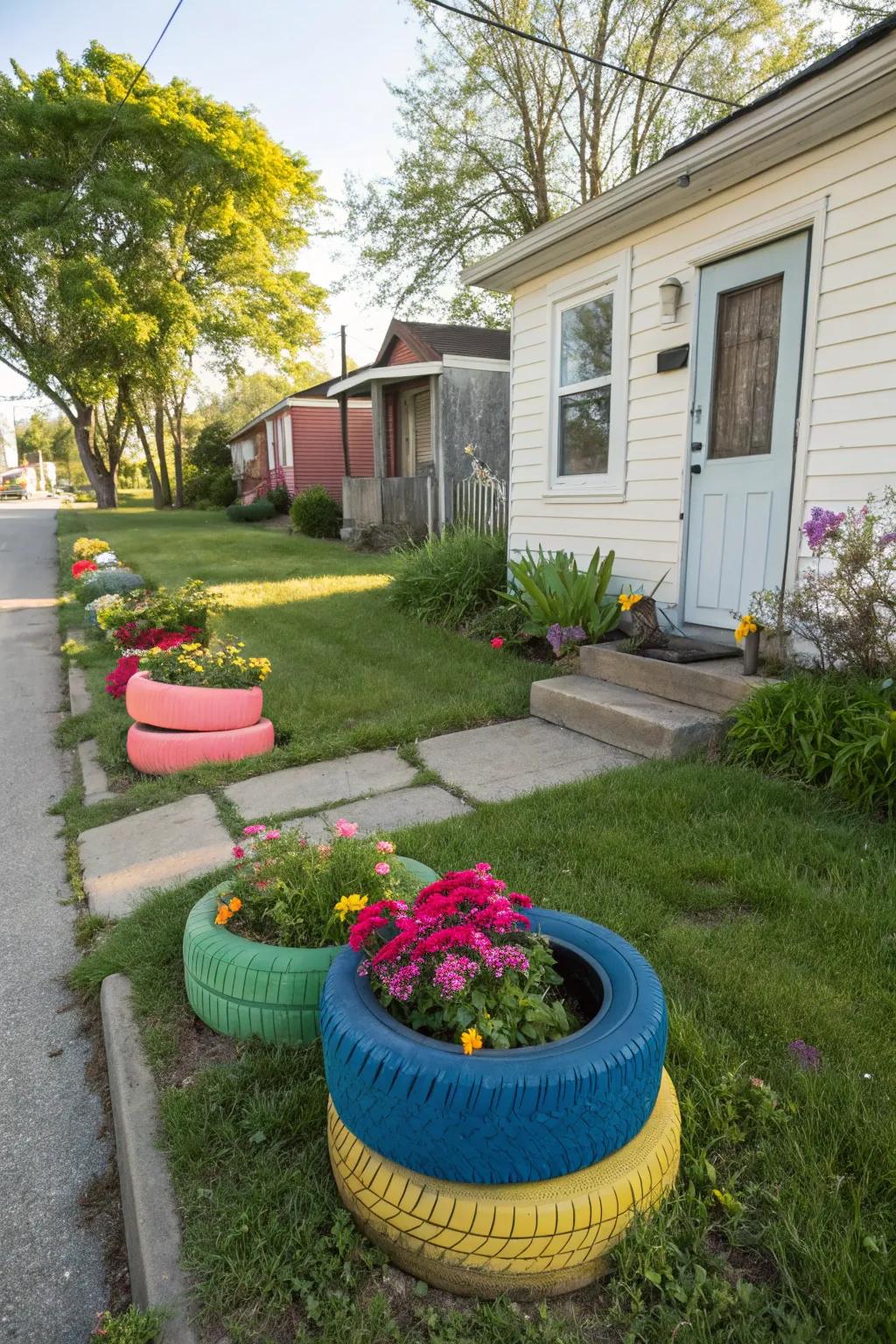 Upcycled materials add unique charm to the garden.