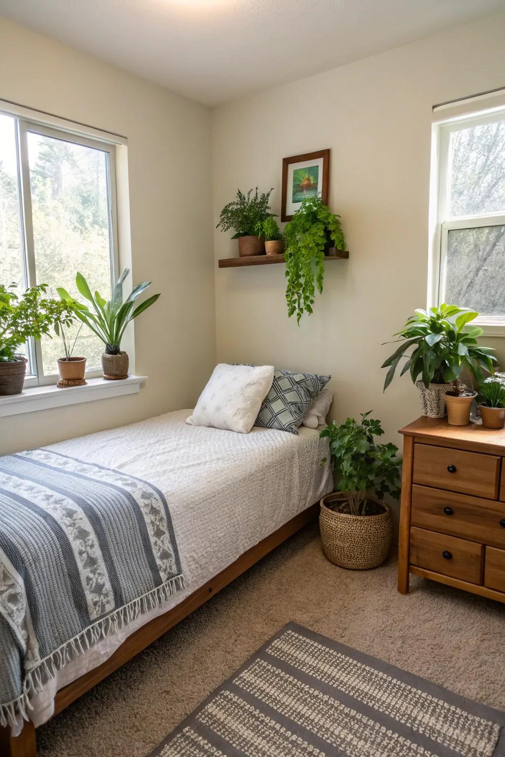 Greenery adds a lively and welcoming touch.