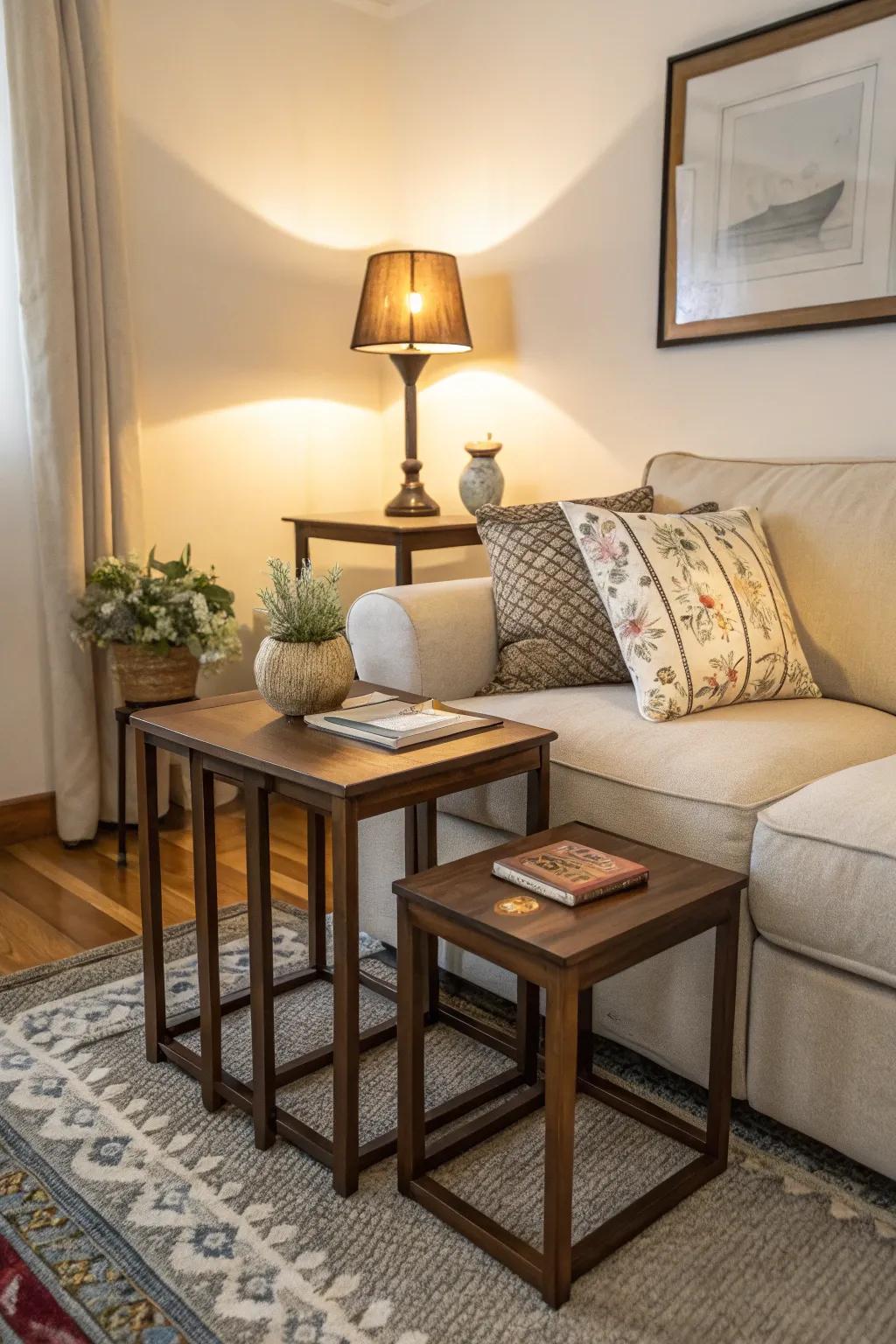 Options for flexible surfaces are provided by nesting tables.