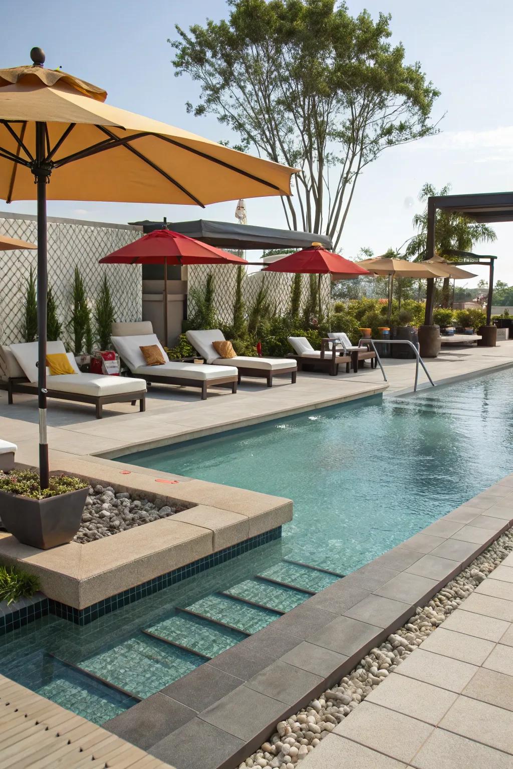 A tanning ledge offering versatile lounging options.