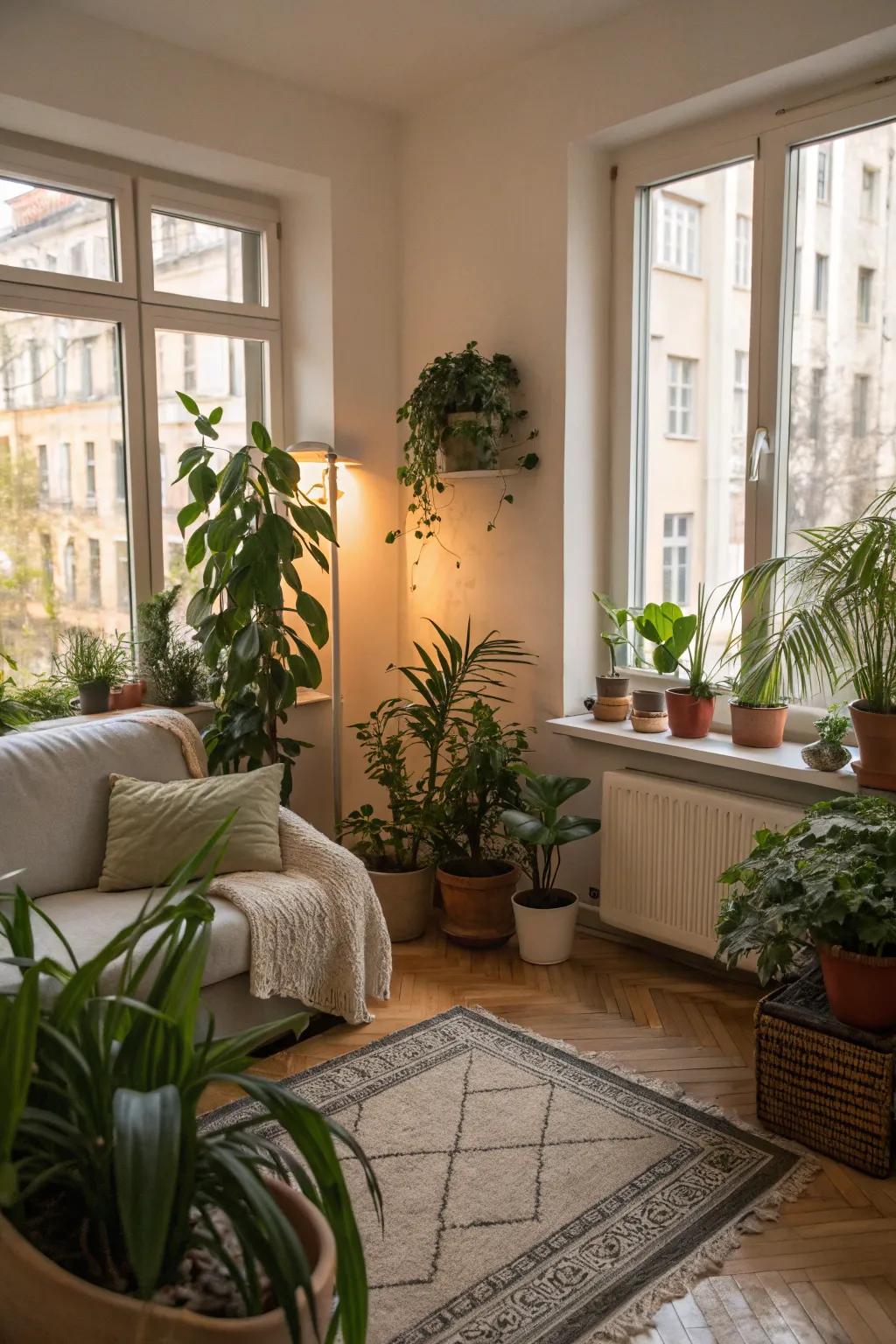 Greenery adds a refreshing touch to compact urban spaces.
