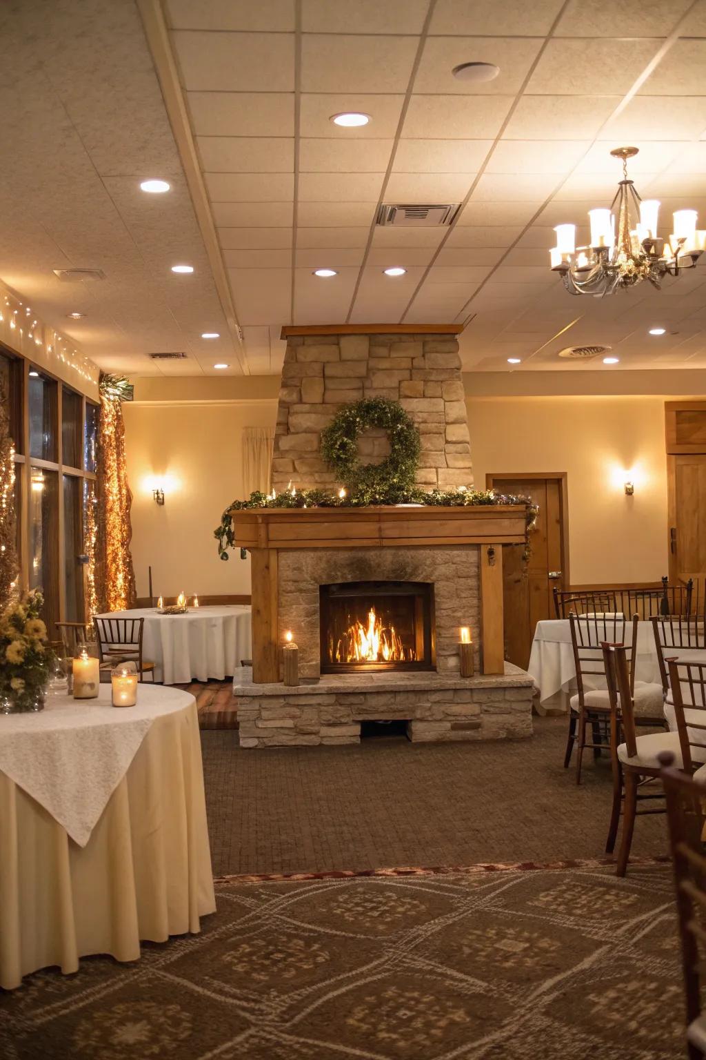A fireplace builds warmth and becomes a get-together focal point.