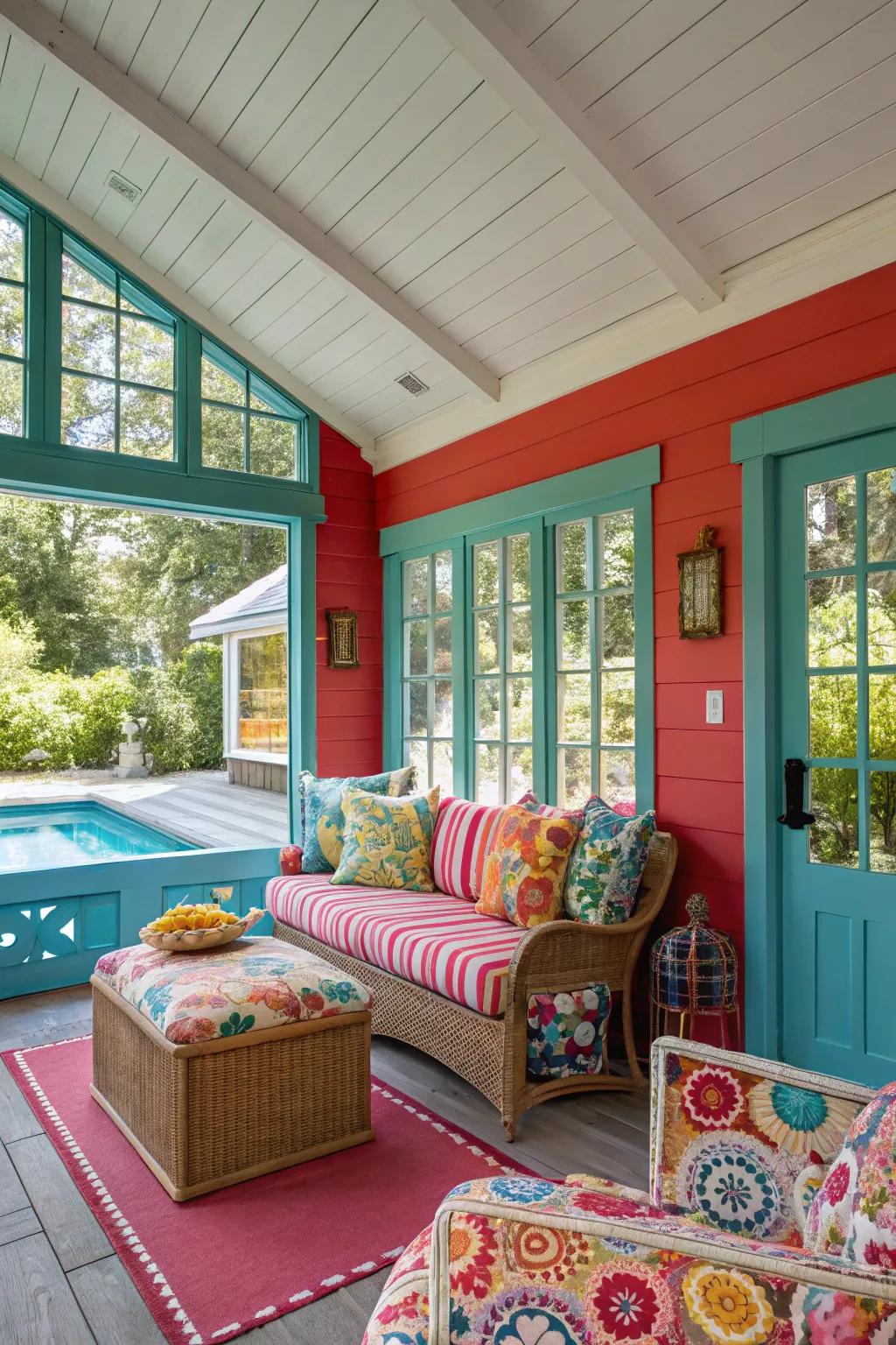 An energetic and welcoming atmosphere with bold color choices.