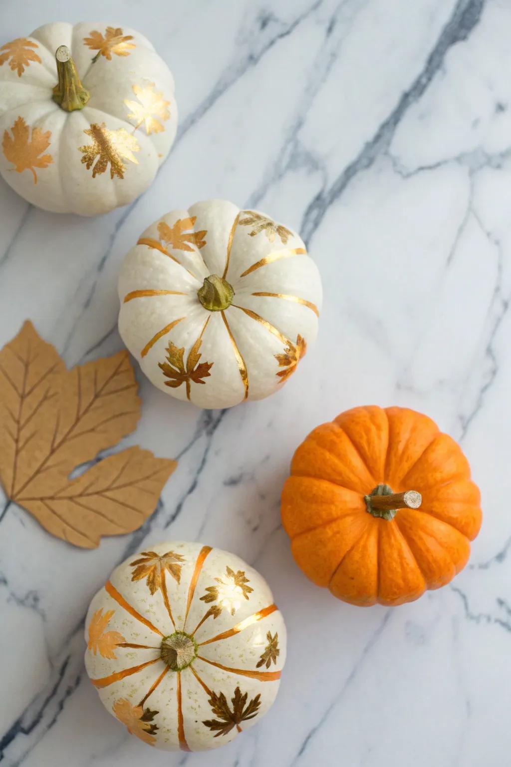 Gold-leafed pumpkins imbue lavishness and elegance into any setting.