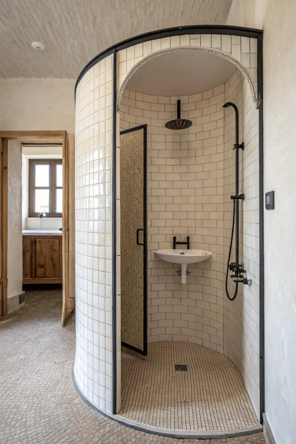 Contoured frames give showers in small spaces a sense of refinement and space.