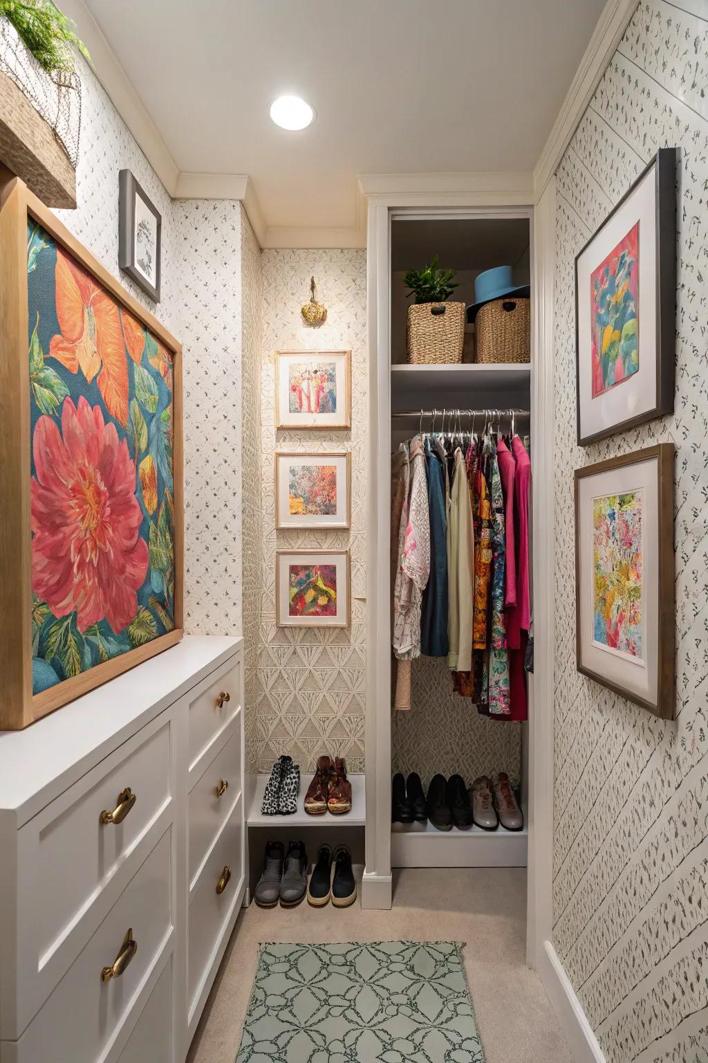 Decorative elements personalize your closet area.