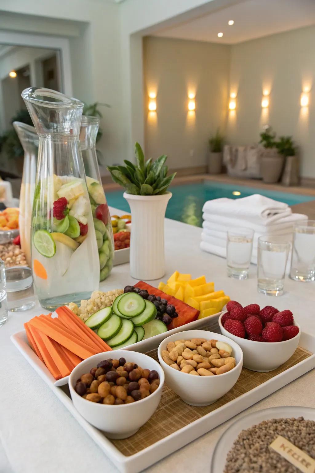 Refreshing snacks and beverages keeping everyone energized.