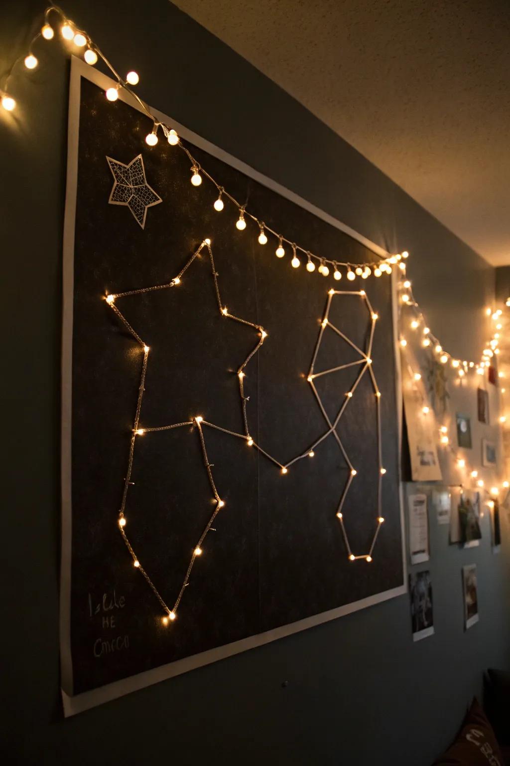 Design your own constellation brings an individual feeling to outer space inspired decor.