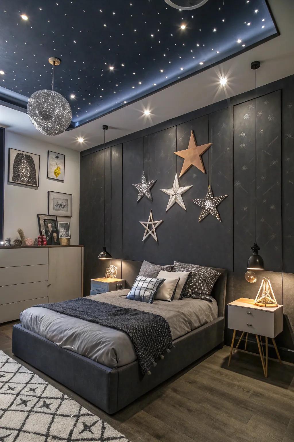 Astral embellishments tie together the cosmic theme beautifully.