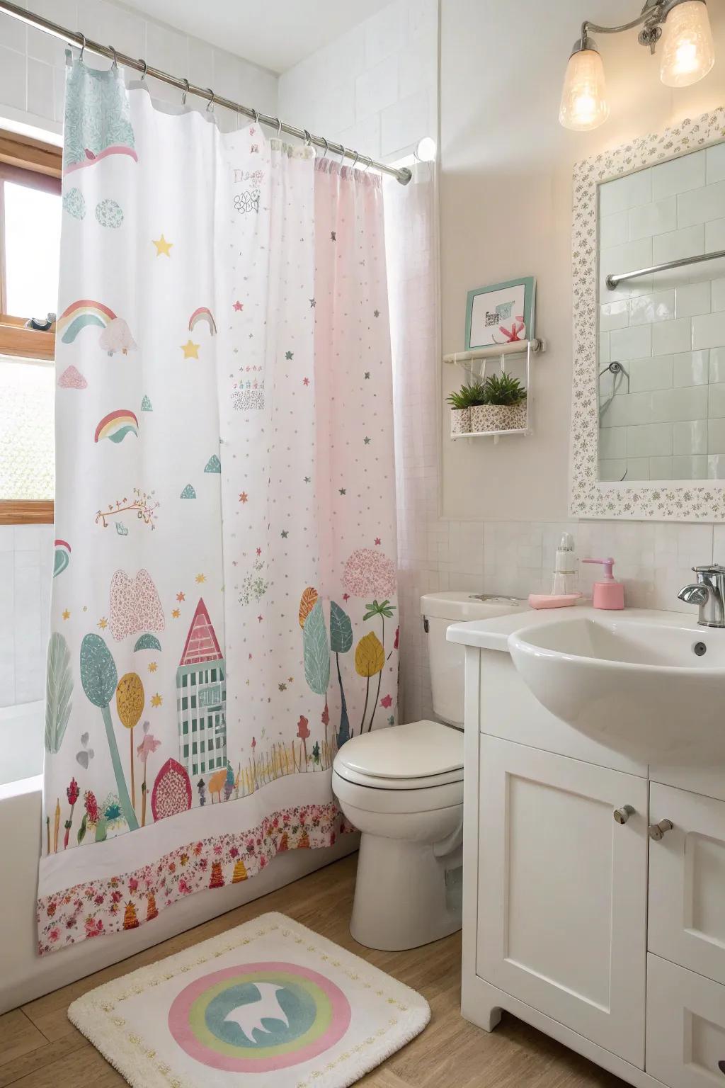 Lively motifs make bath time pleasurable for kids.