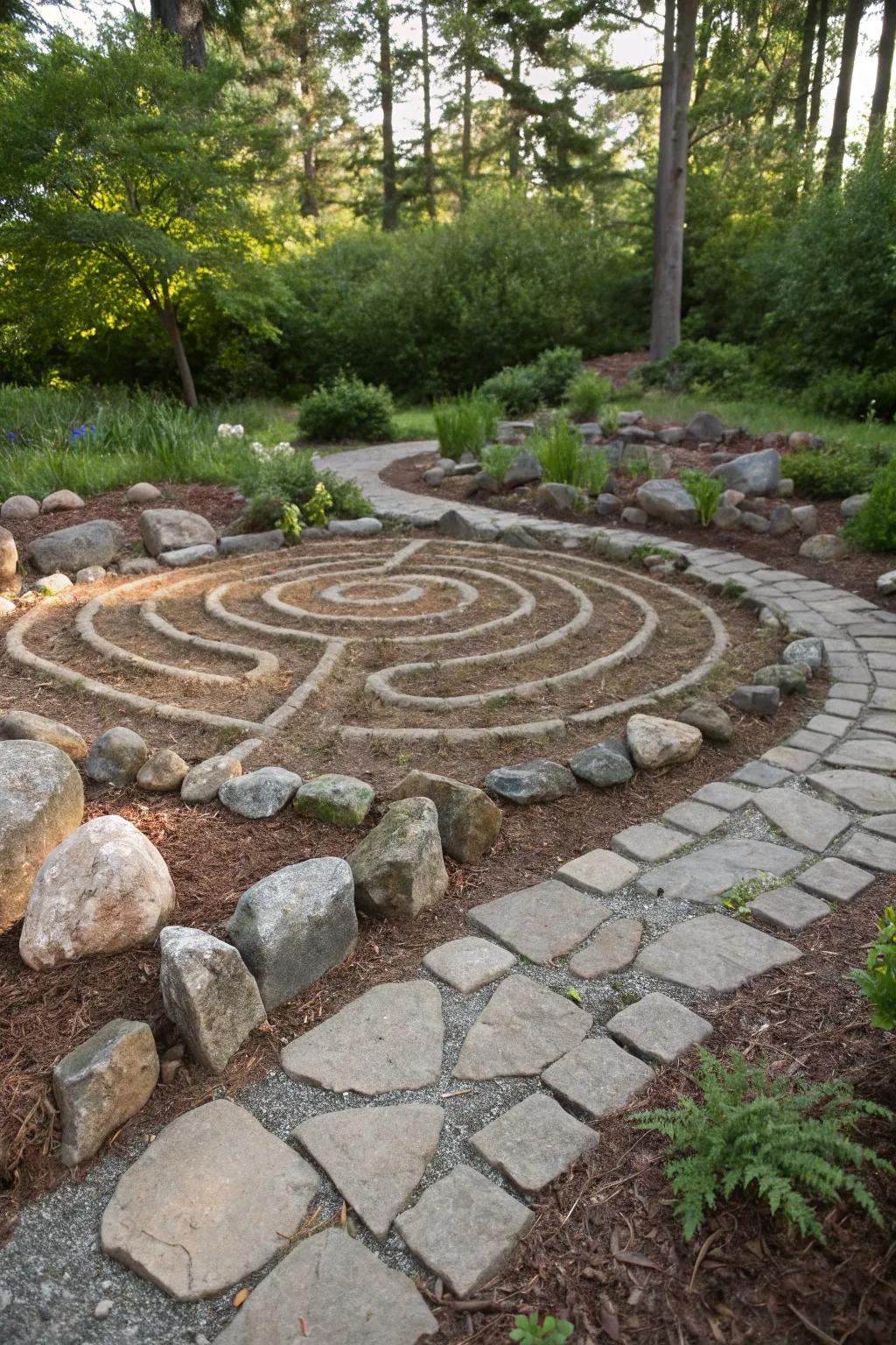 Infuse a hint of whimsy with a stone and mulch labyrinth.