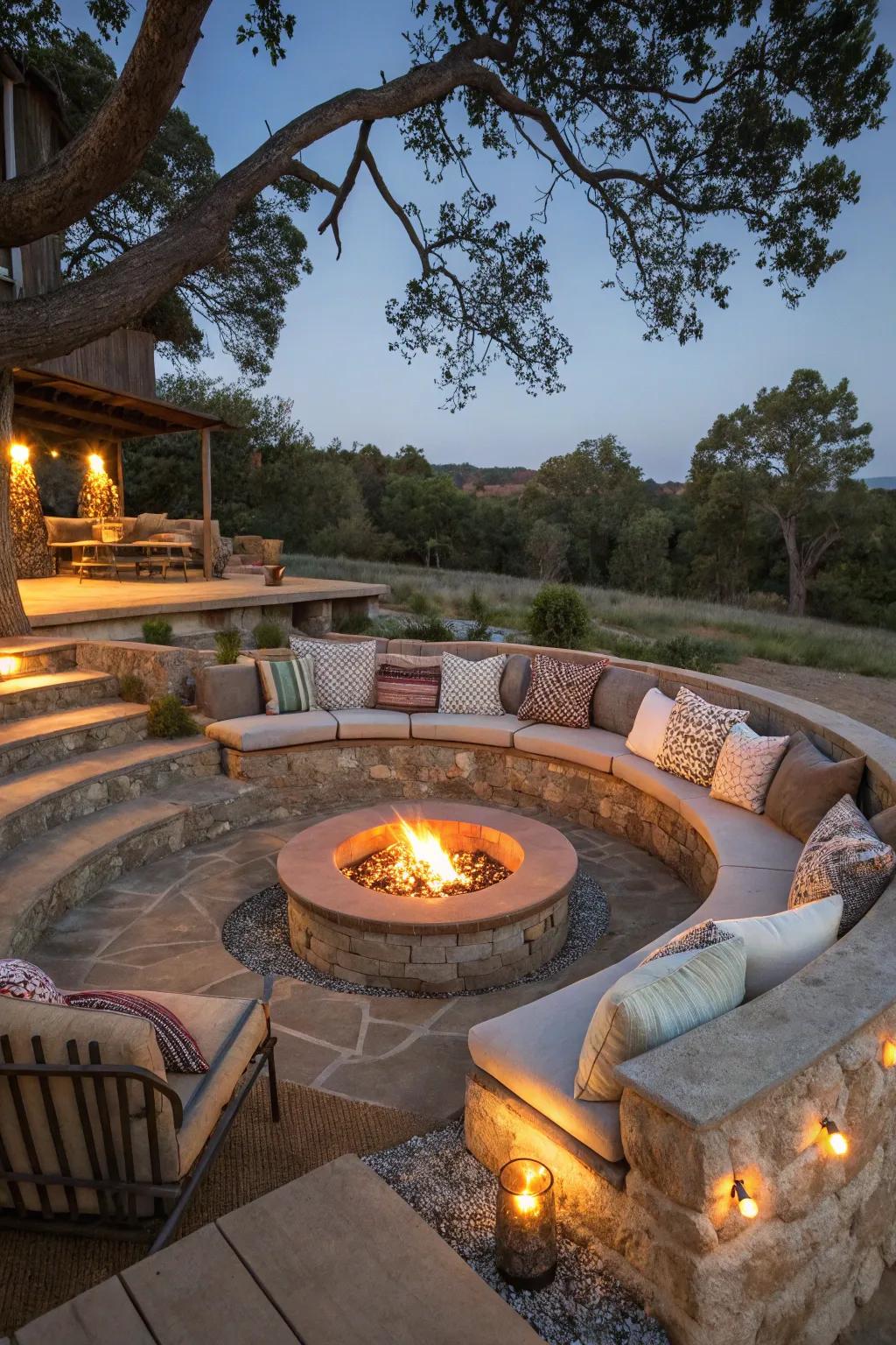 A tiered layout contributes dimension to this fire pit.