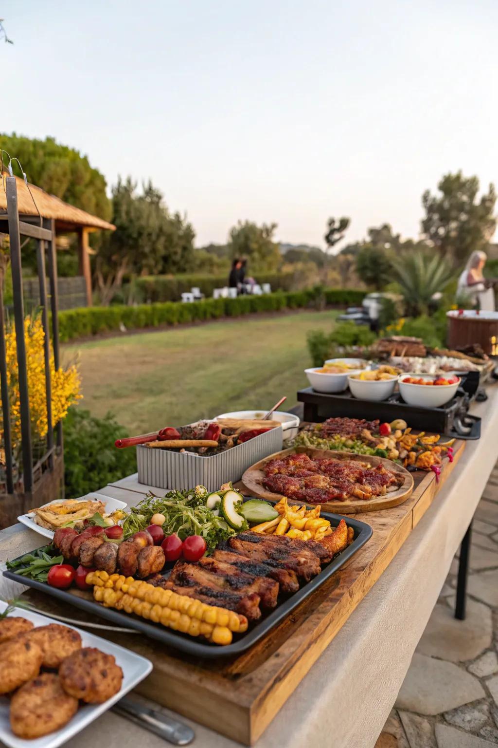 A buffet arrangement encourages mingling and facilitates effortless serving.