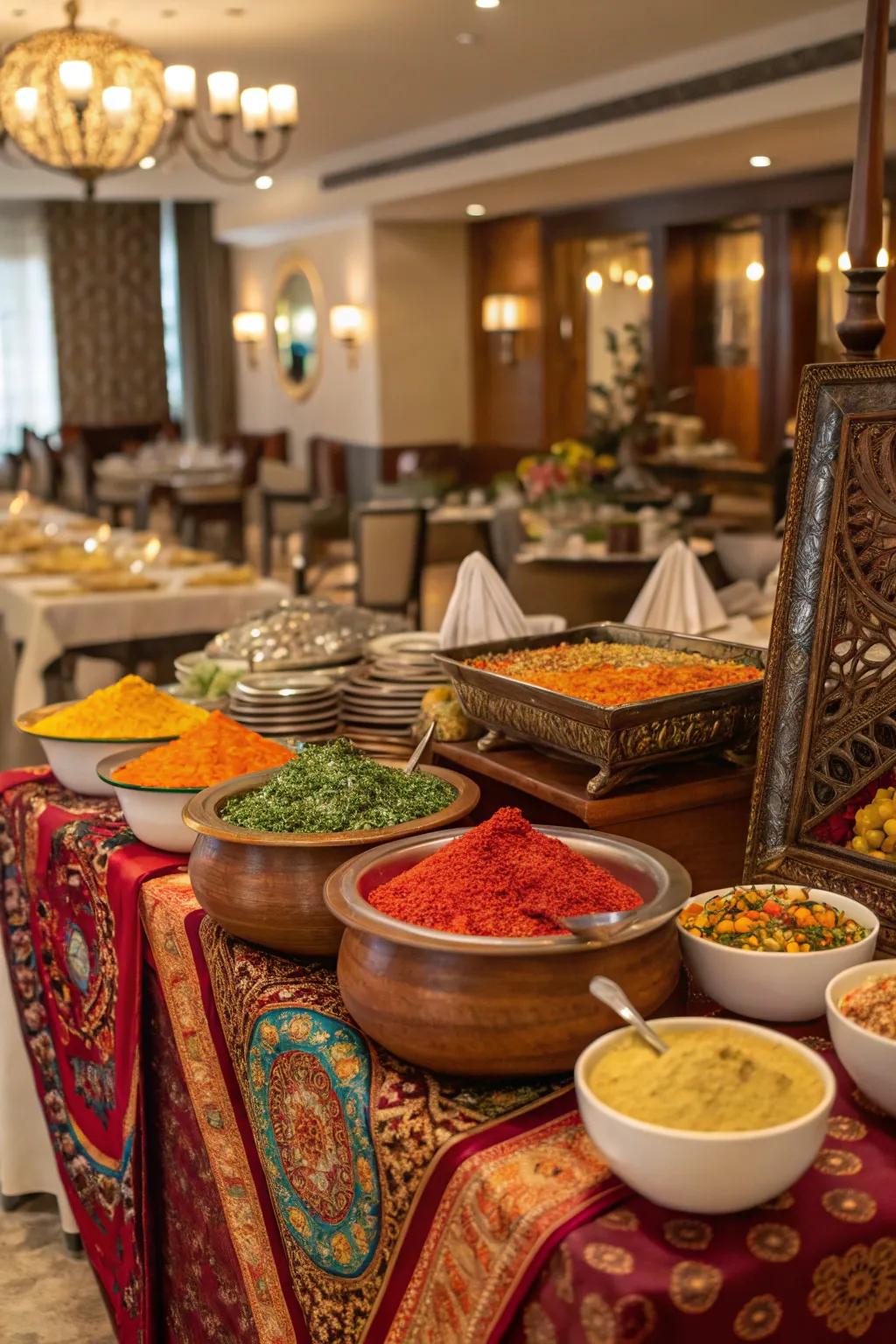 Cultural elements give a worldly touch to your buffet.