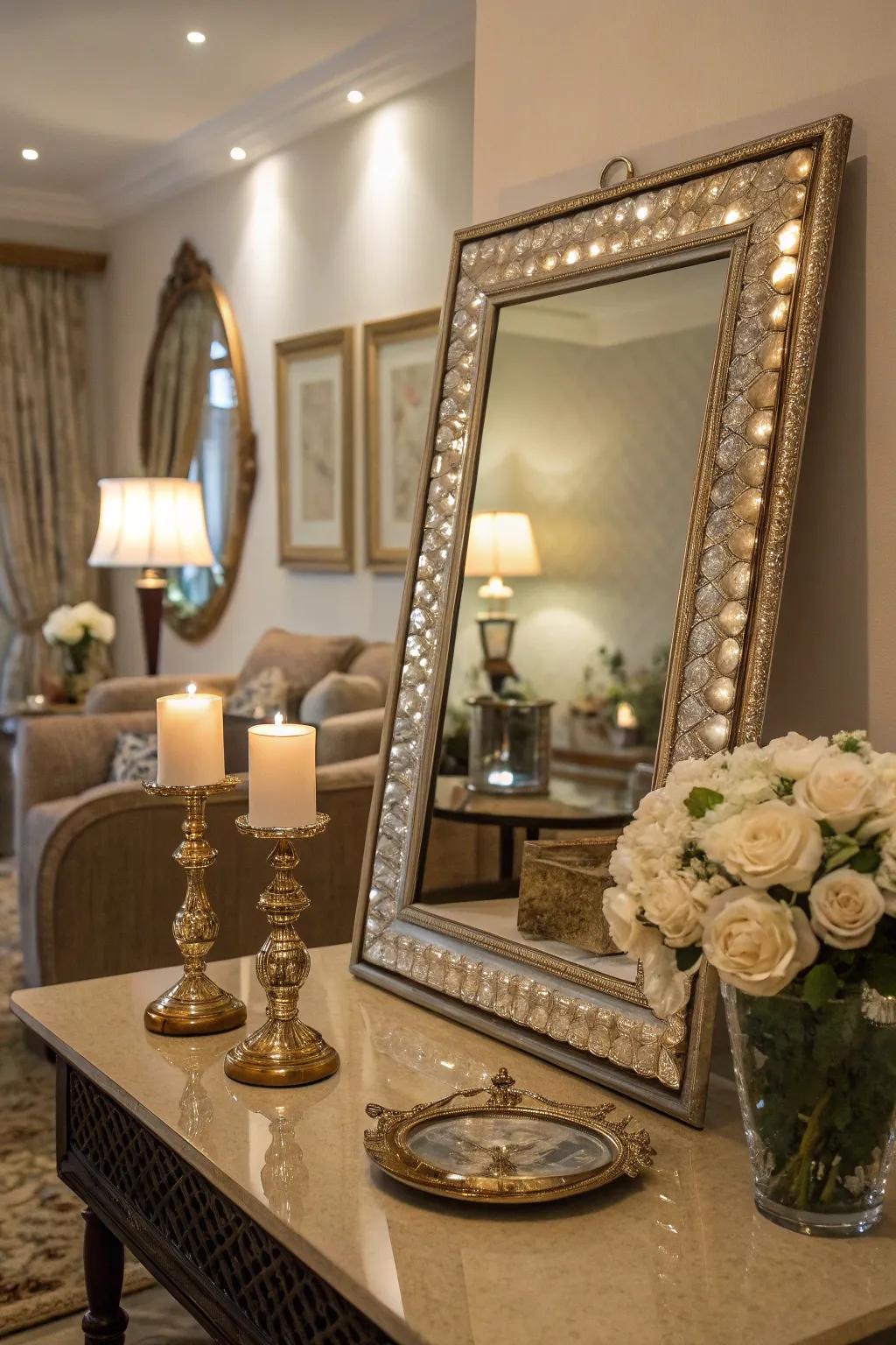 Looking glasses can enable your living area to feel more voluminous and bright.