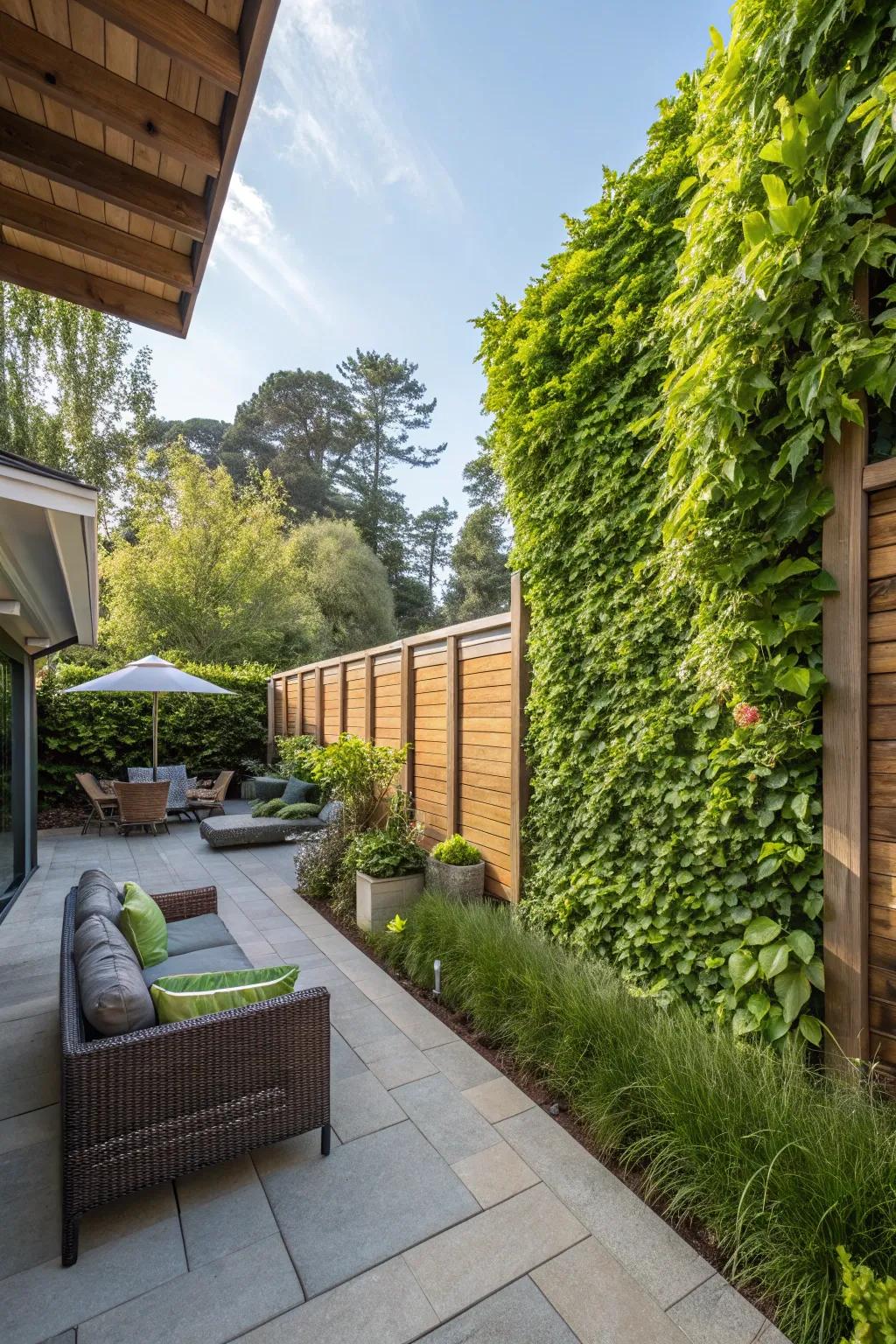 An abundant verdant wall delivering both foliage and privacy.