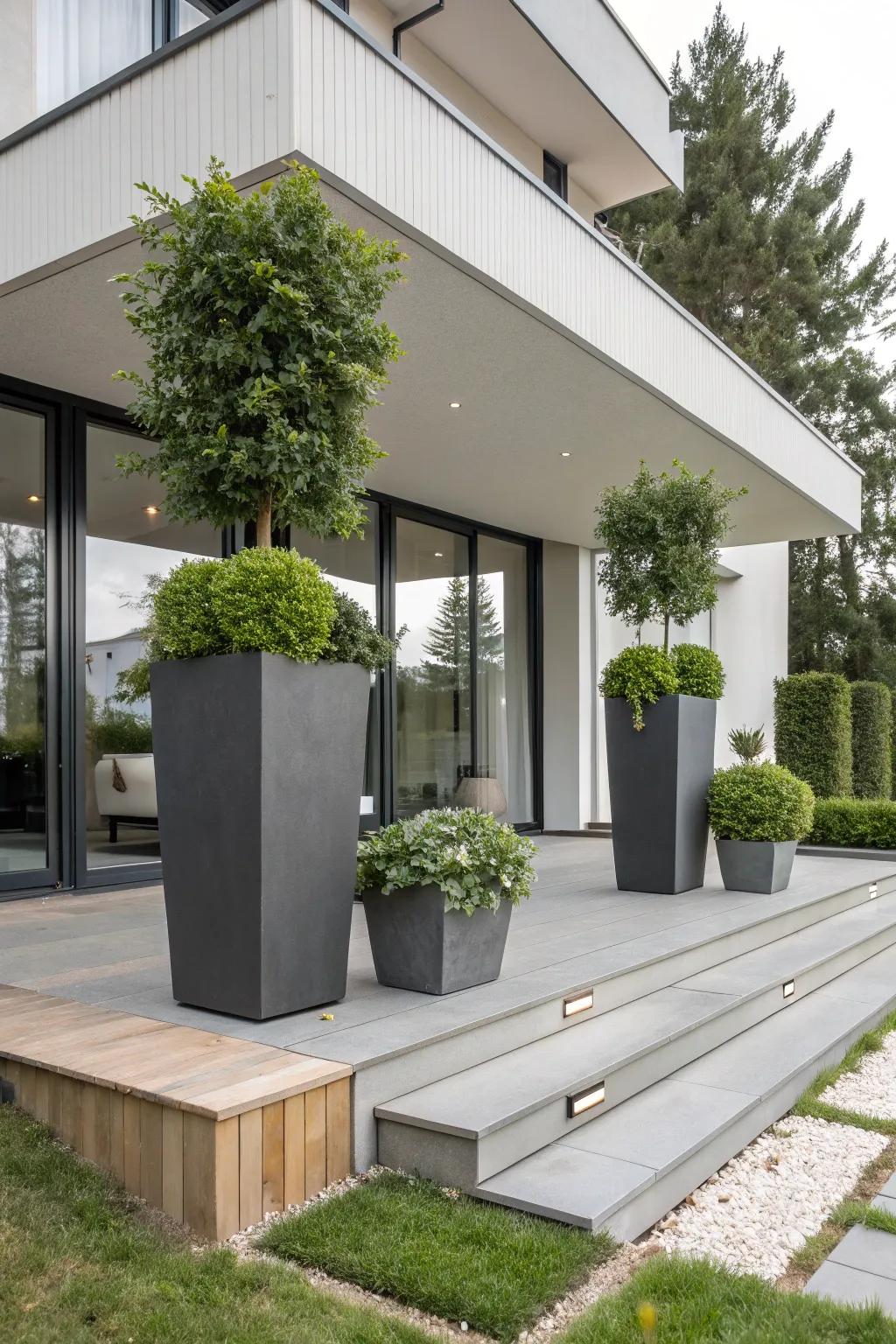 Geometric containers add structural interest.