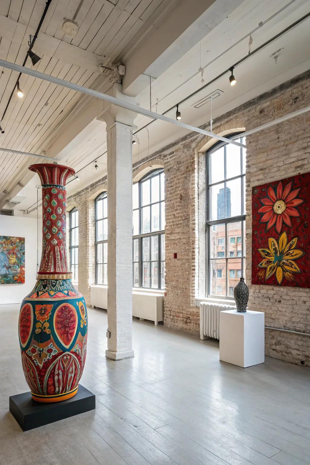An art piece that stands out with texture and an engaging design in this stylish urban space.