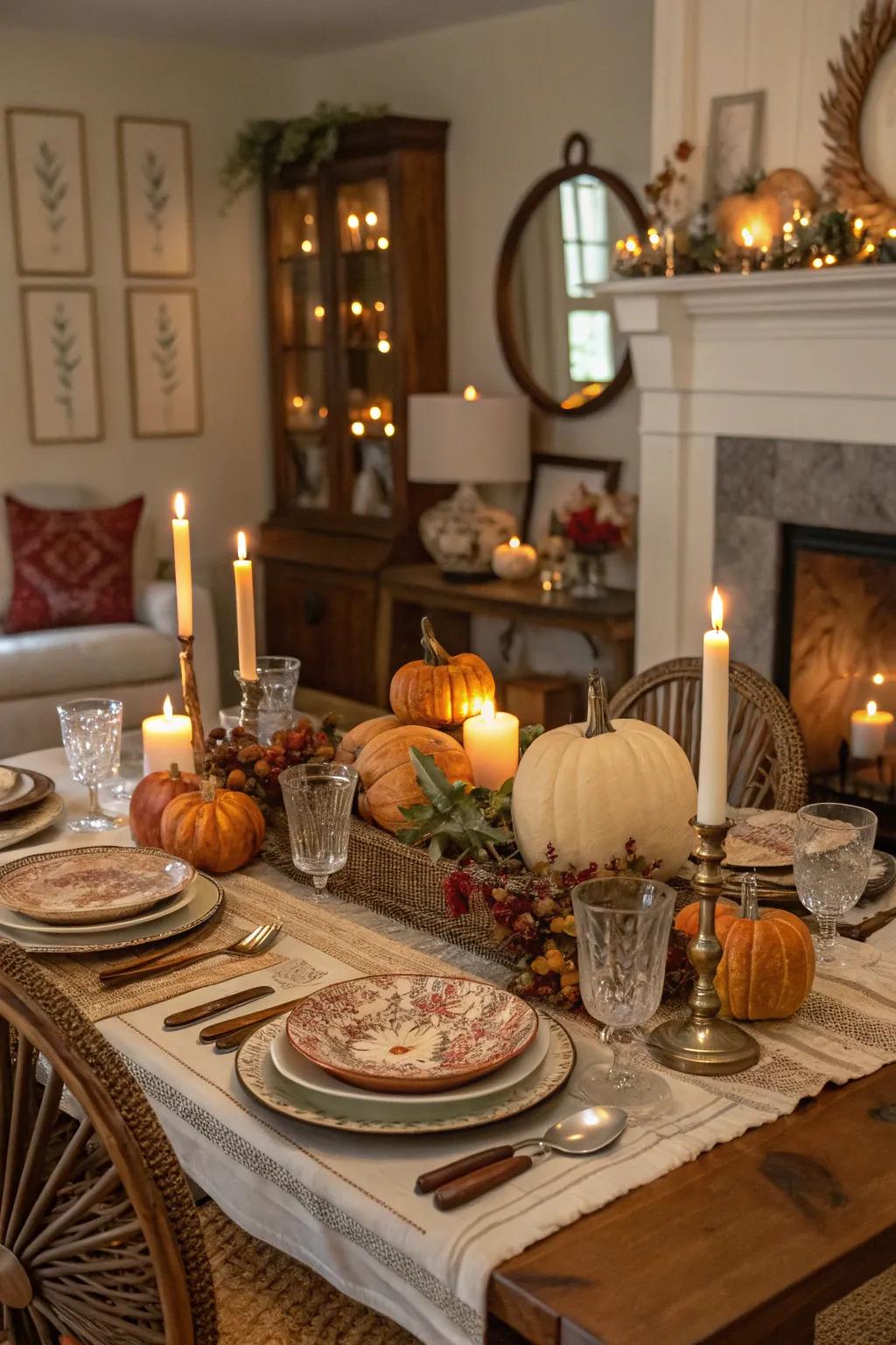 An attractive vintage gathering setting for Thanksgiving.
