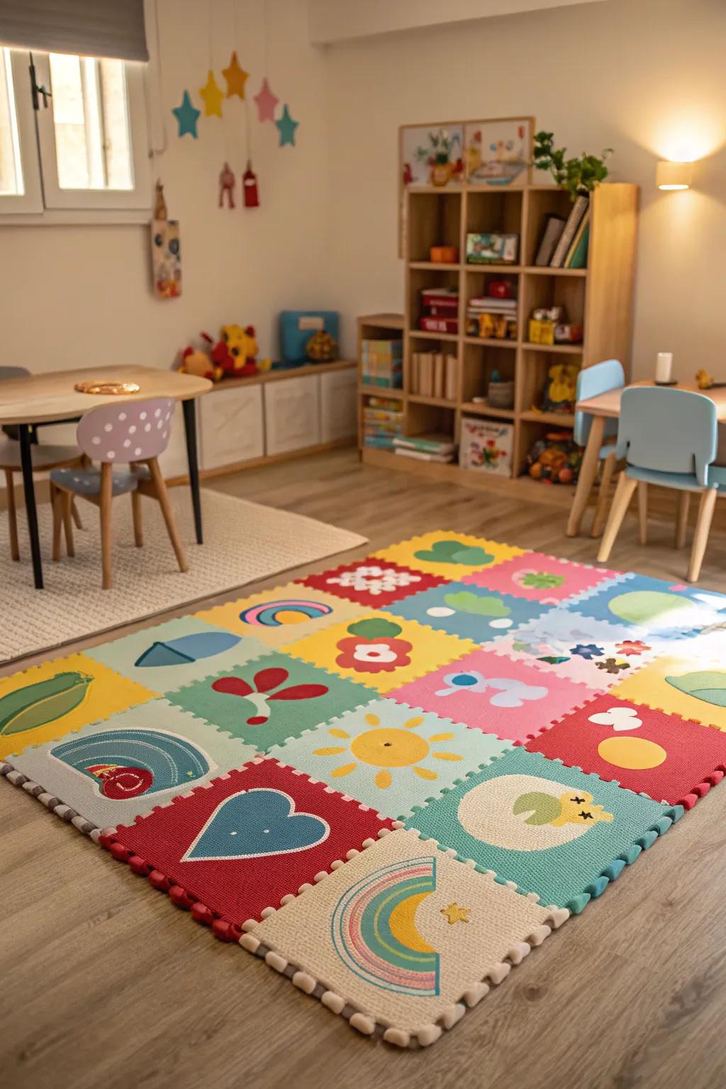Soft play mats offer a secure surface for lively escapades.
