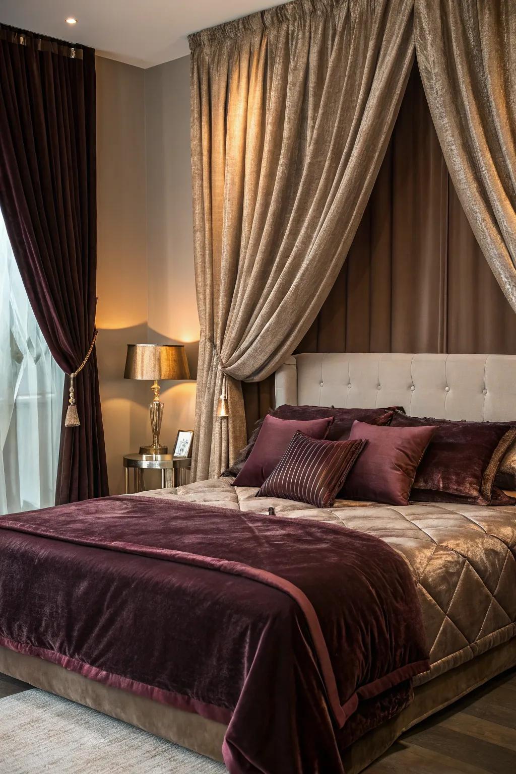 Sumptuous textures like velvet and silk add depth.