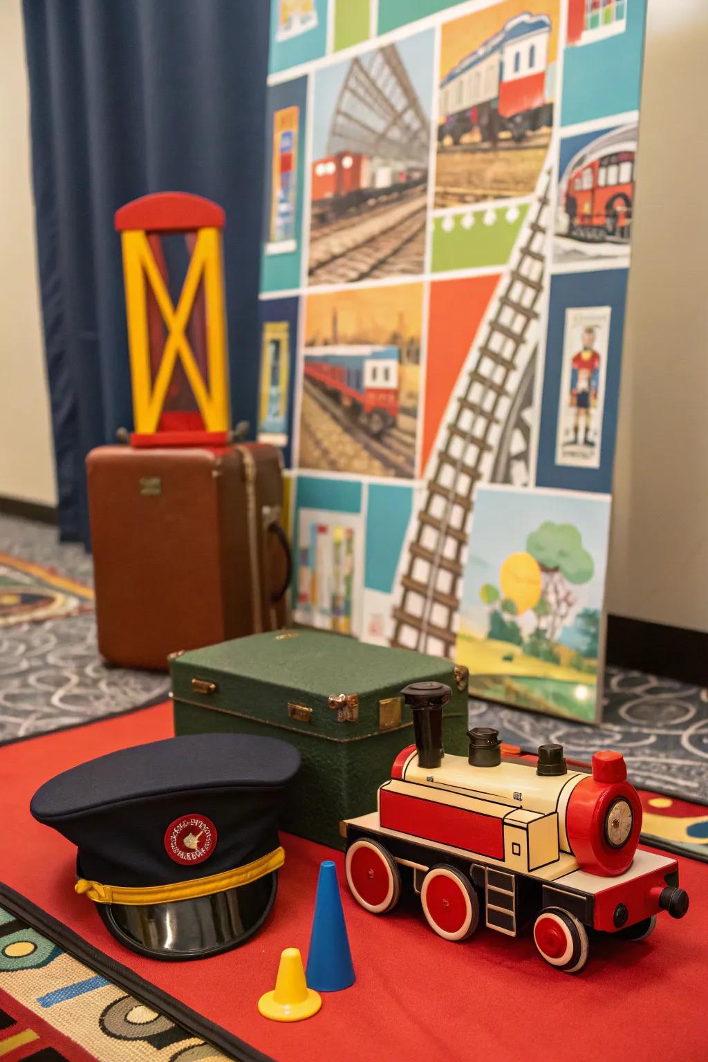 A snapshot station with locomotive props for memorable photos.